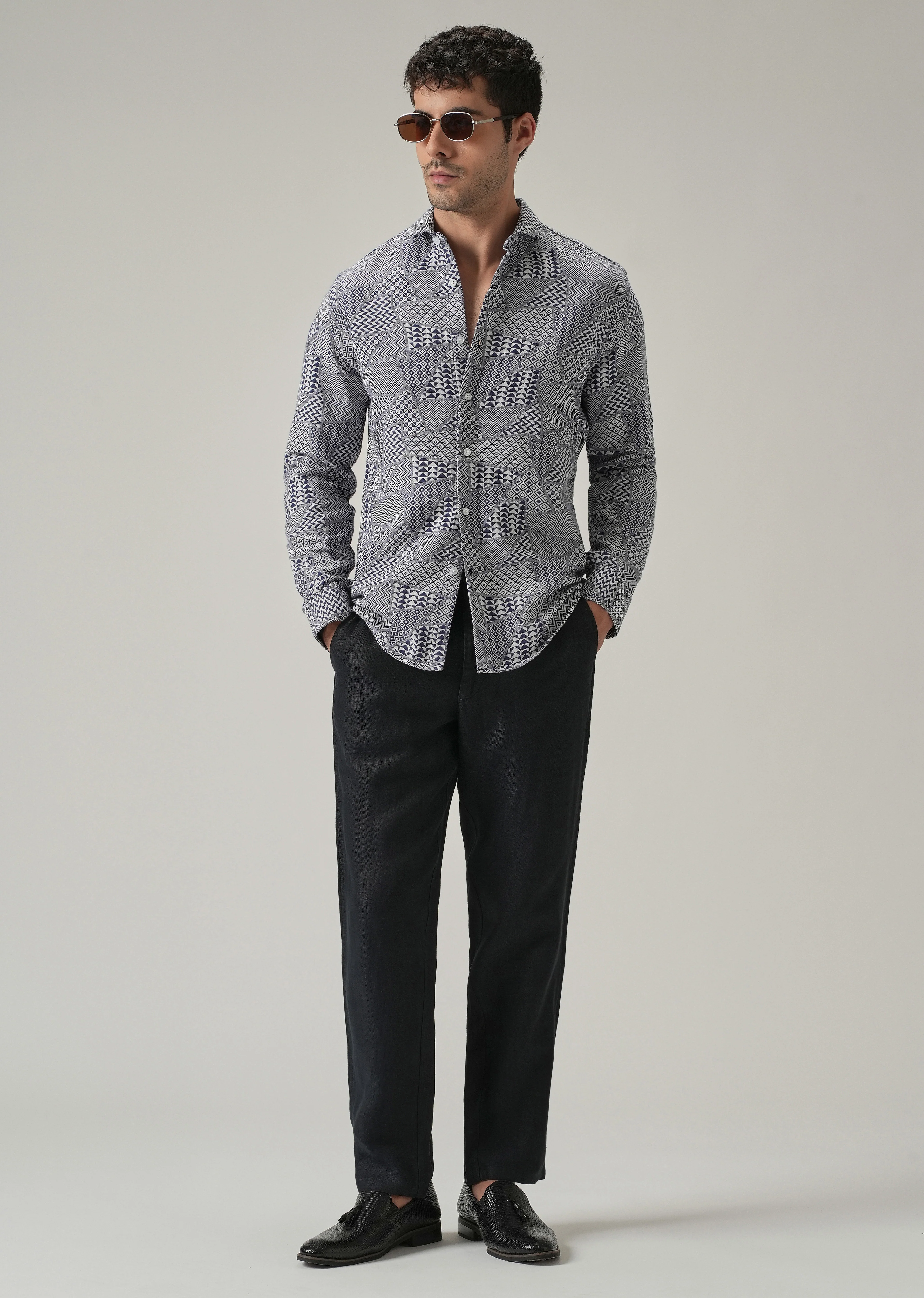 Indigo Geometric Pattern Shirt - Image 6