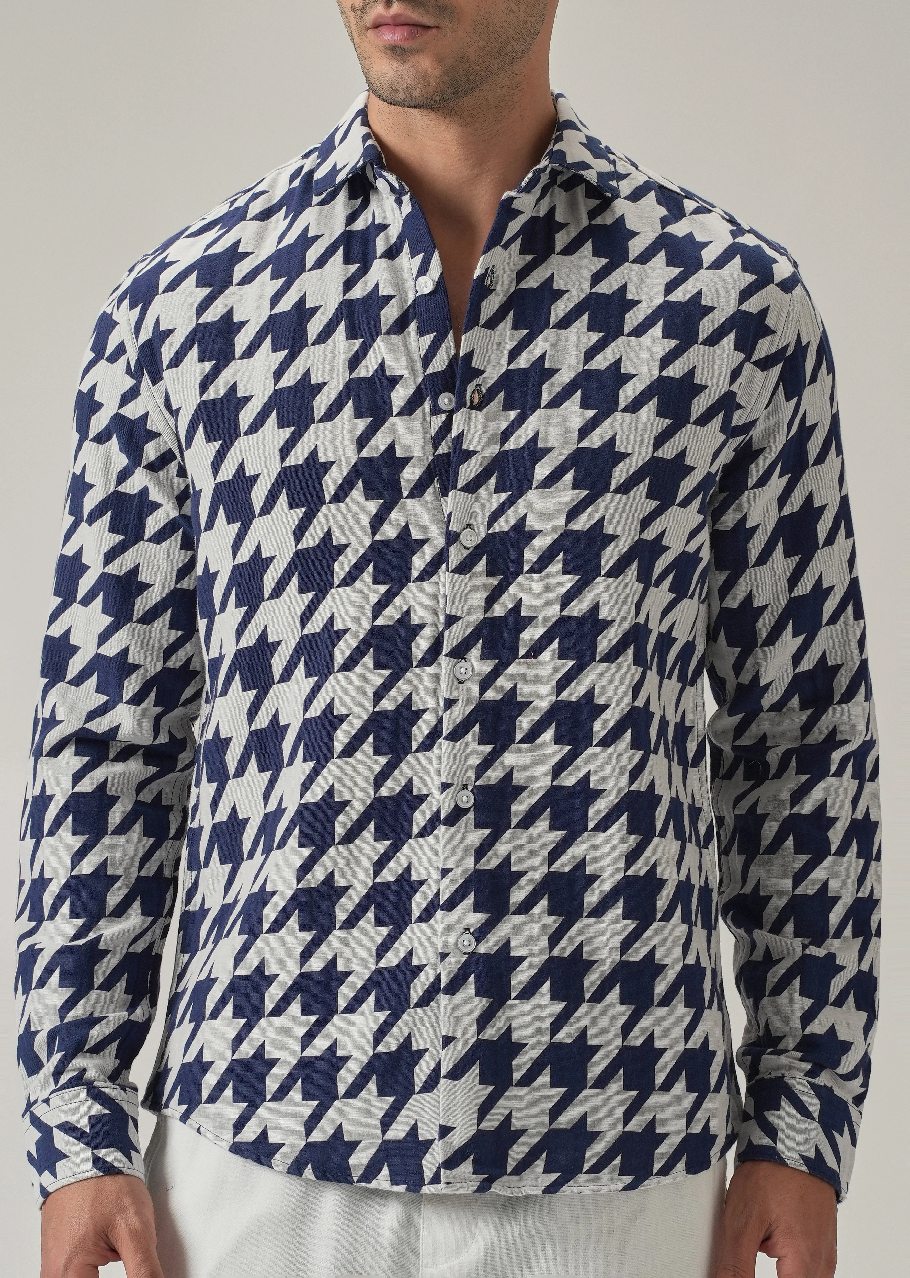 Indigo Herringbone Pattern Shirt - Image 7
