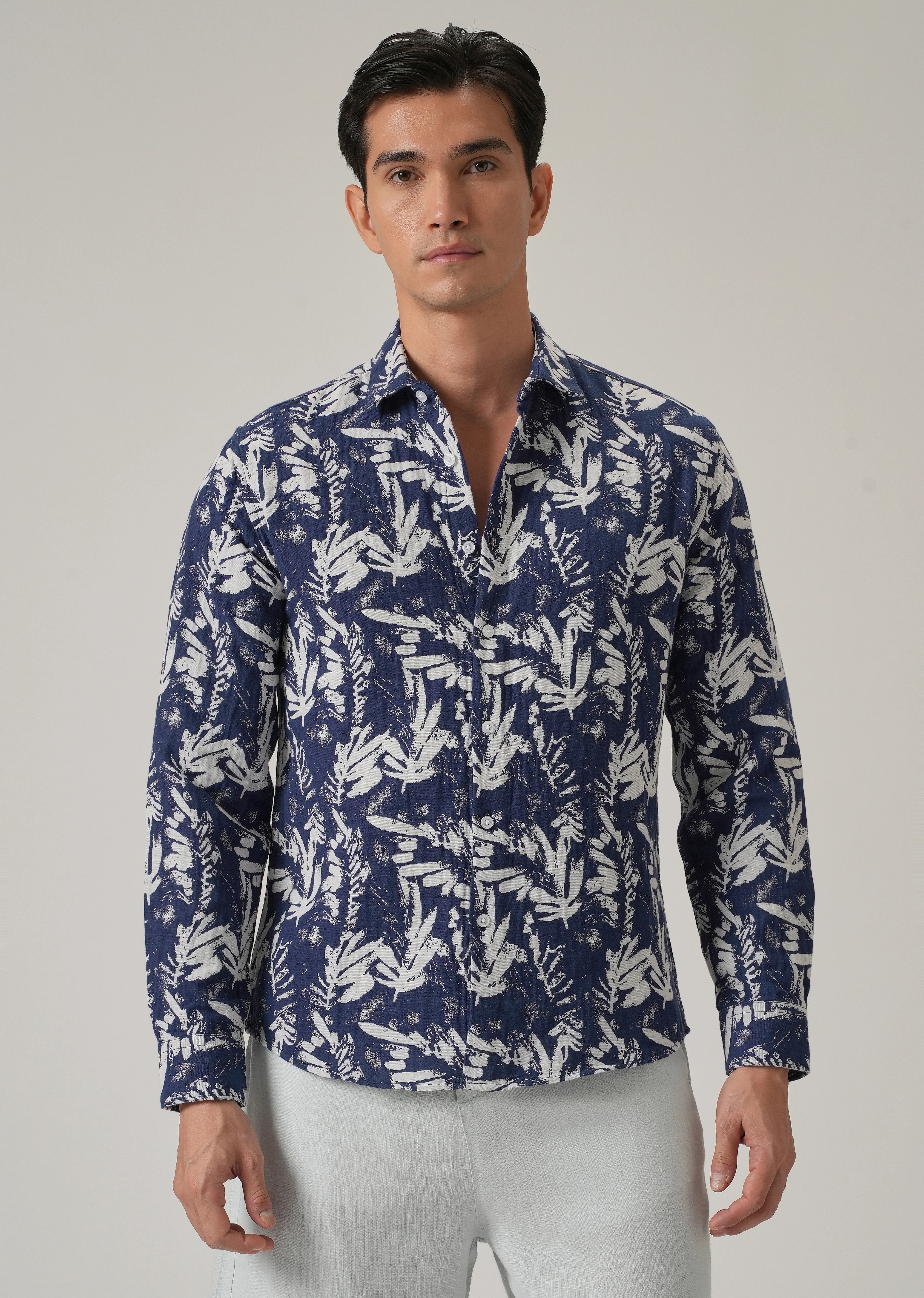 Indigo Leaf Pattern Shirt - Image 3