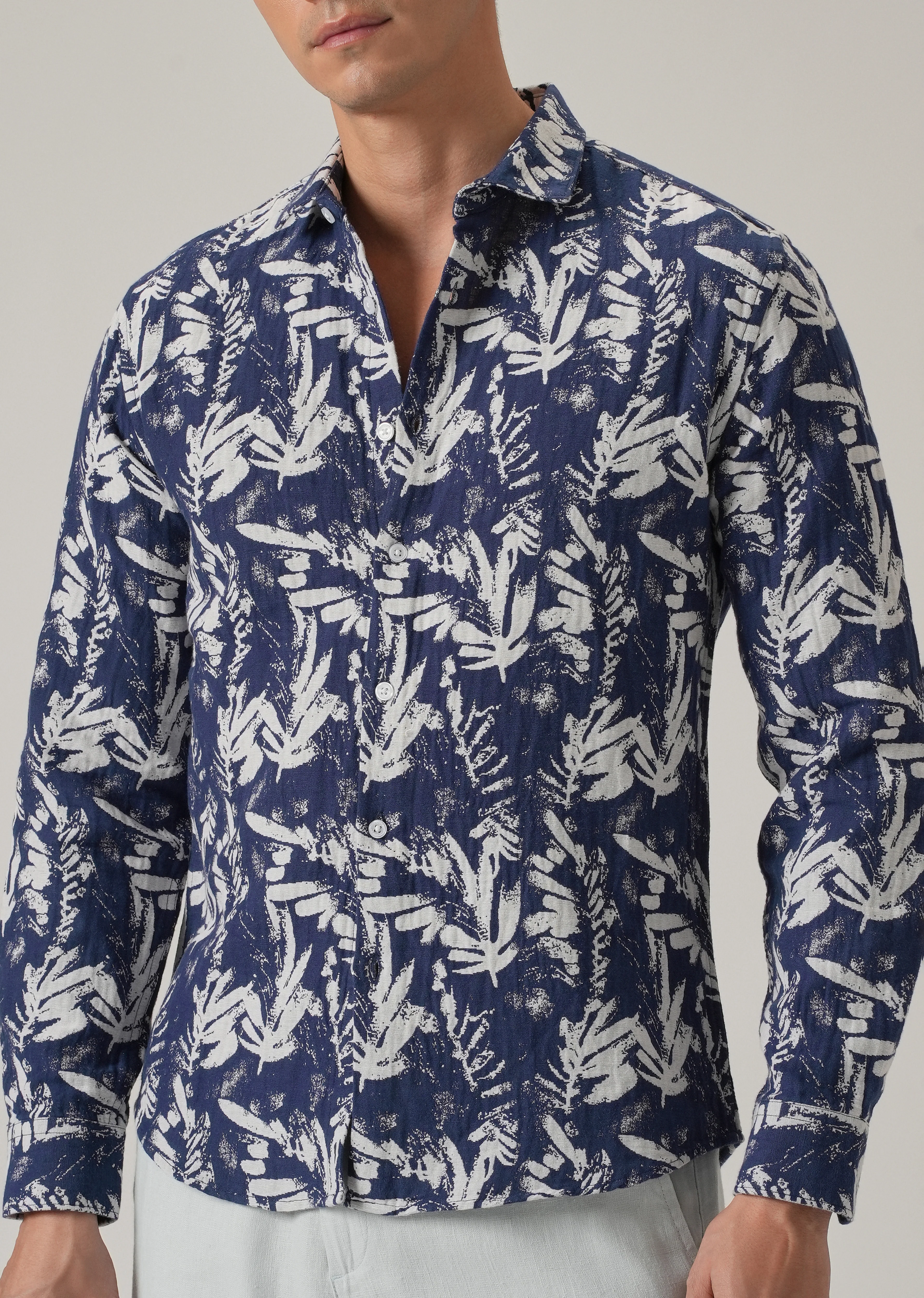 Indigo Leaf Pattern Shirt - Image 8
