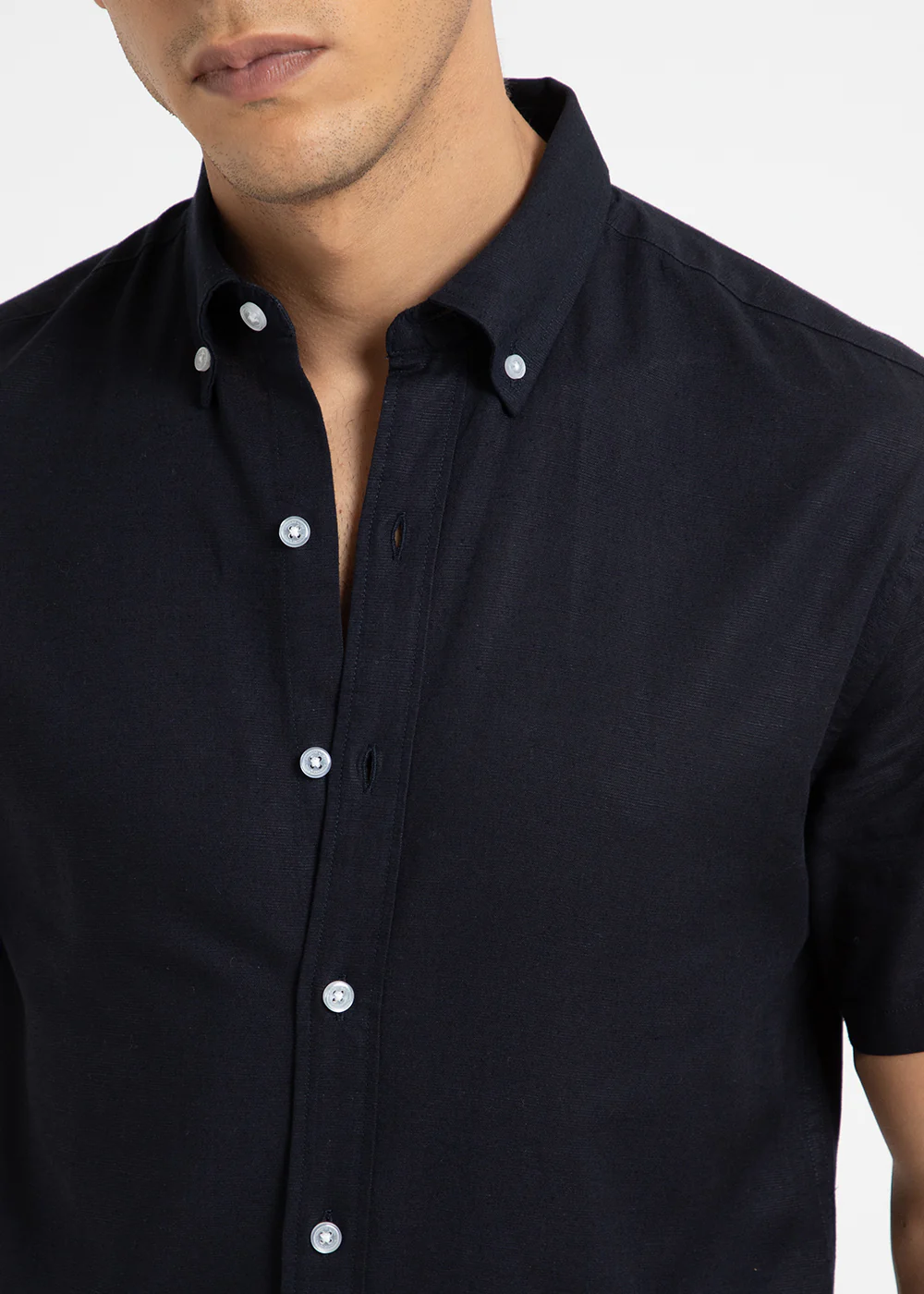 Ink Blue Cotton Linen Shirt - Image 2