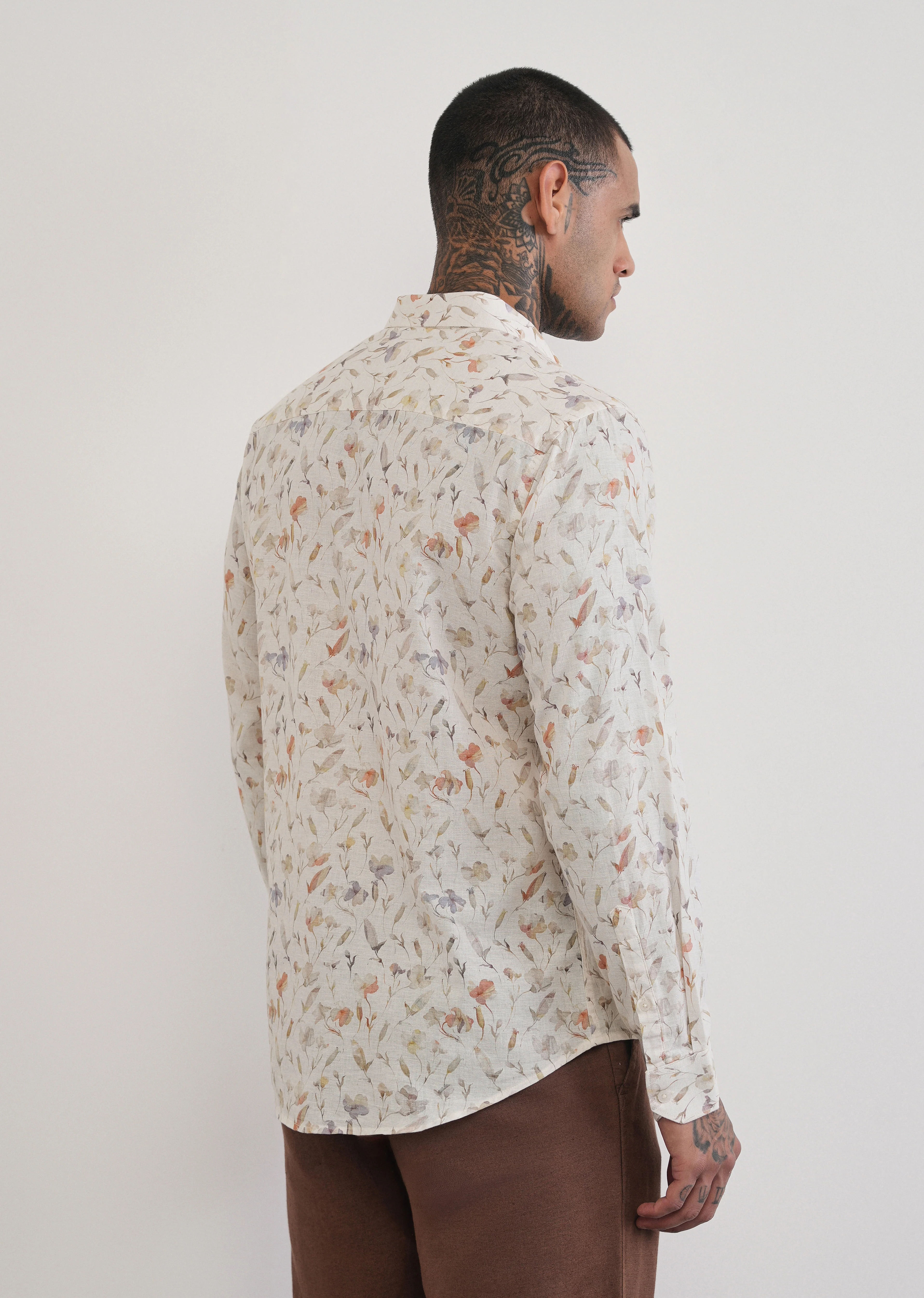 Ivory Botanical Print Cotton Linen Shirt - Image 2