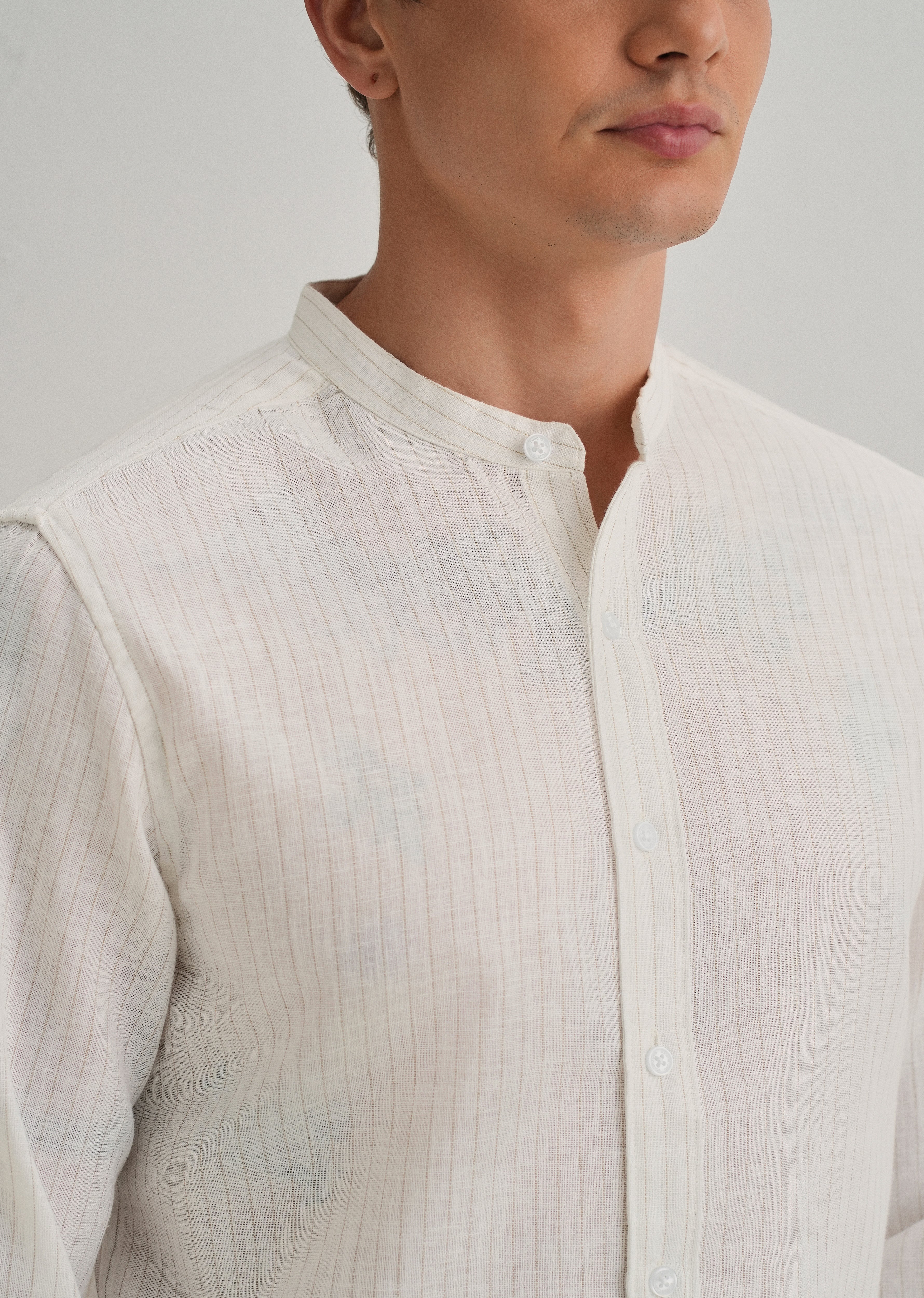 Ivory Cotton Blended Stripe Shirt - Image 2