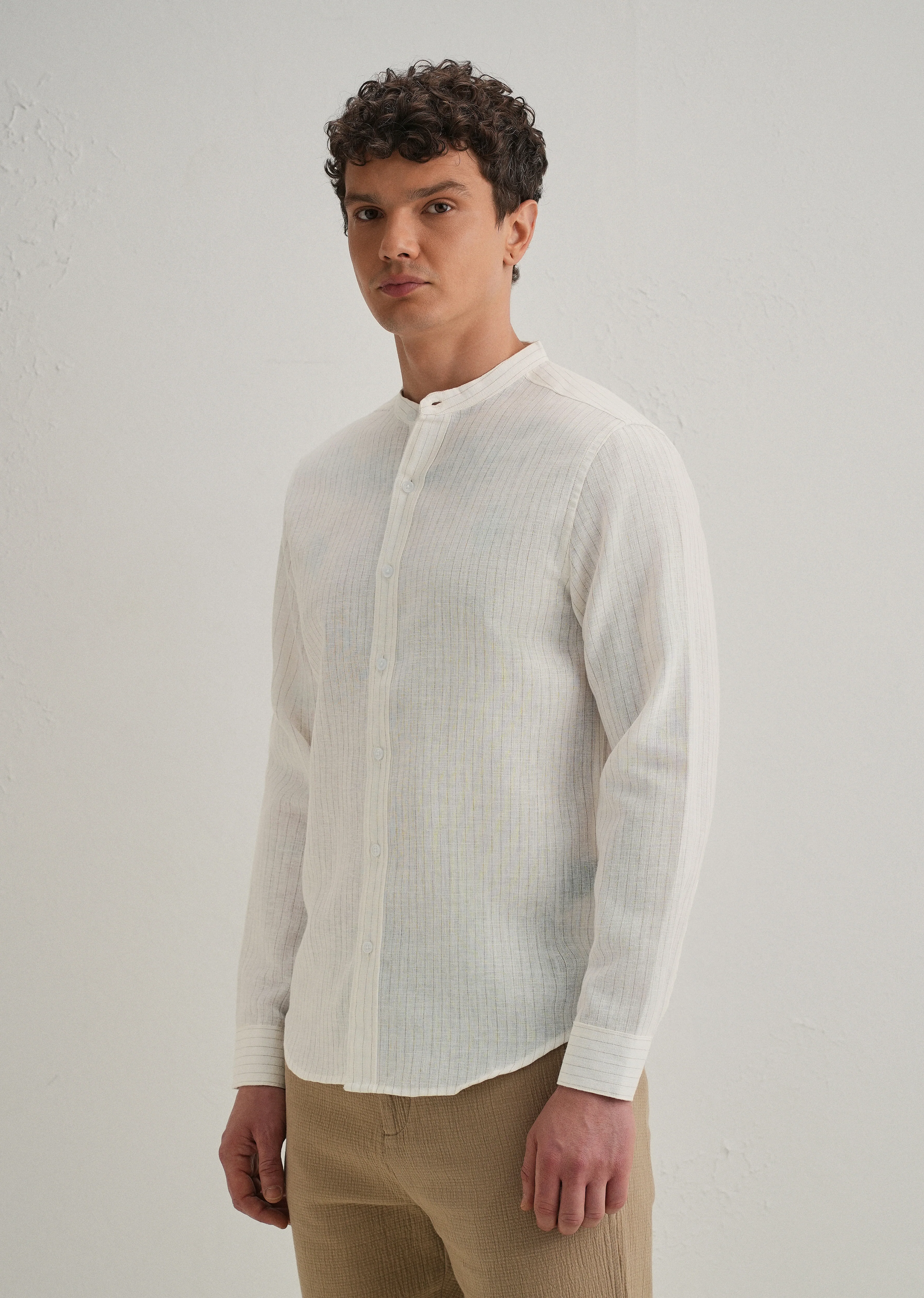 Ivory Cotton Blended Stripe Shirt - Image 5