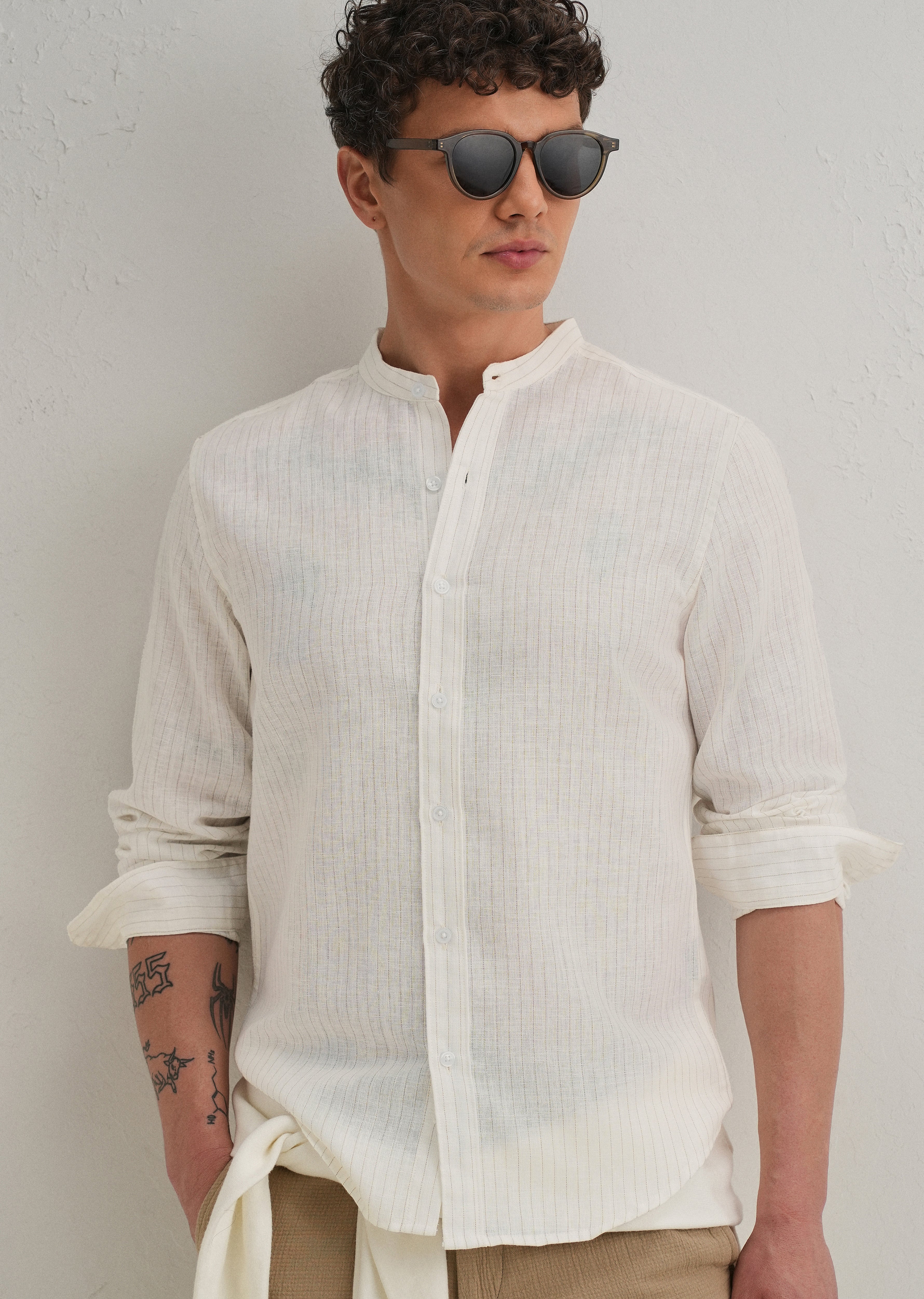 Ivory Cotton Blended Stripe Shirt - Image 7