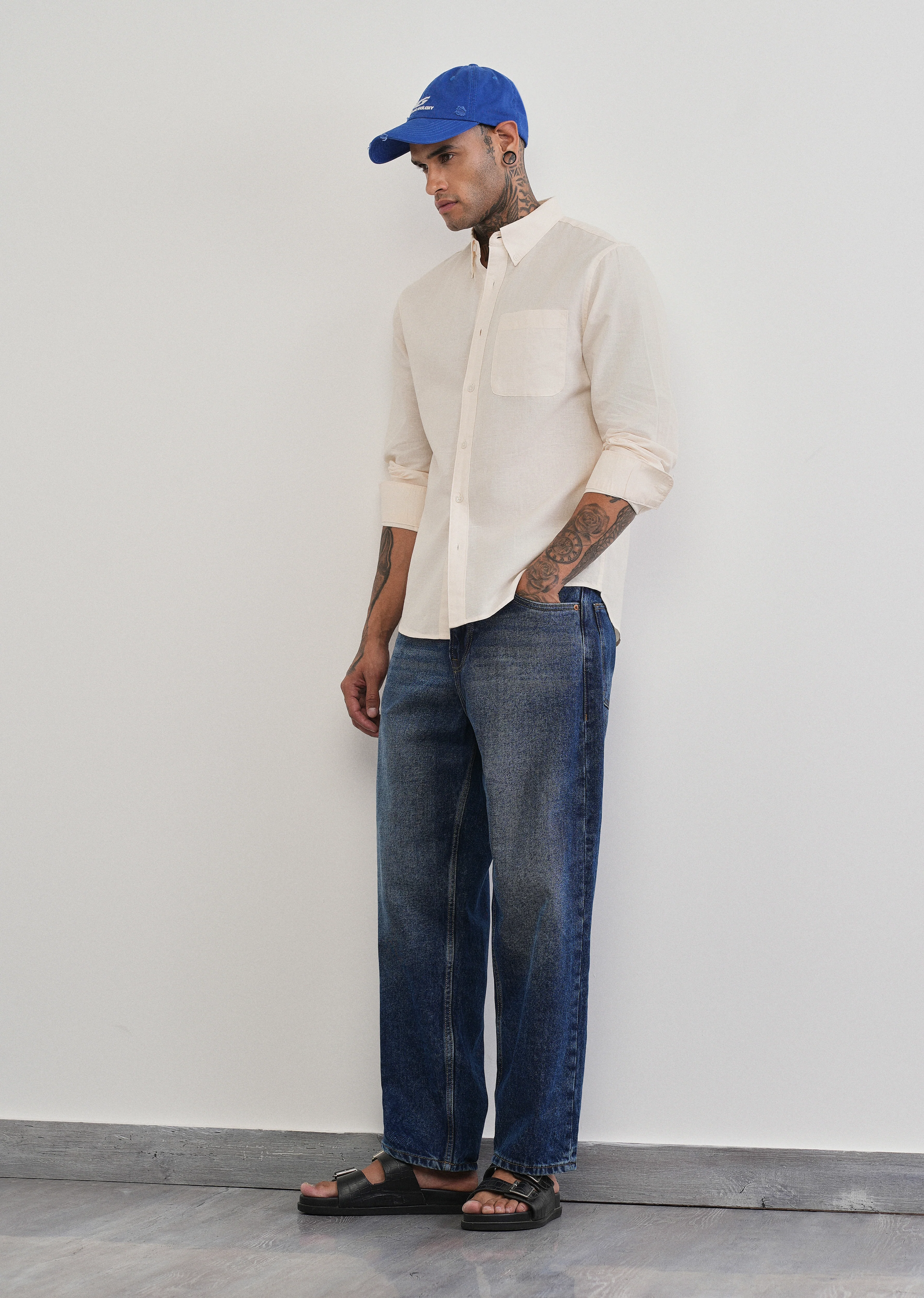 Ivory Cotton Linen Plain Shirt - Image 6