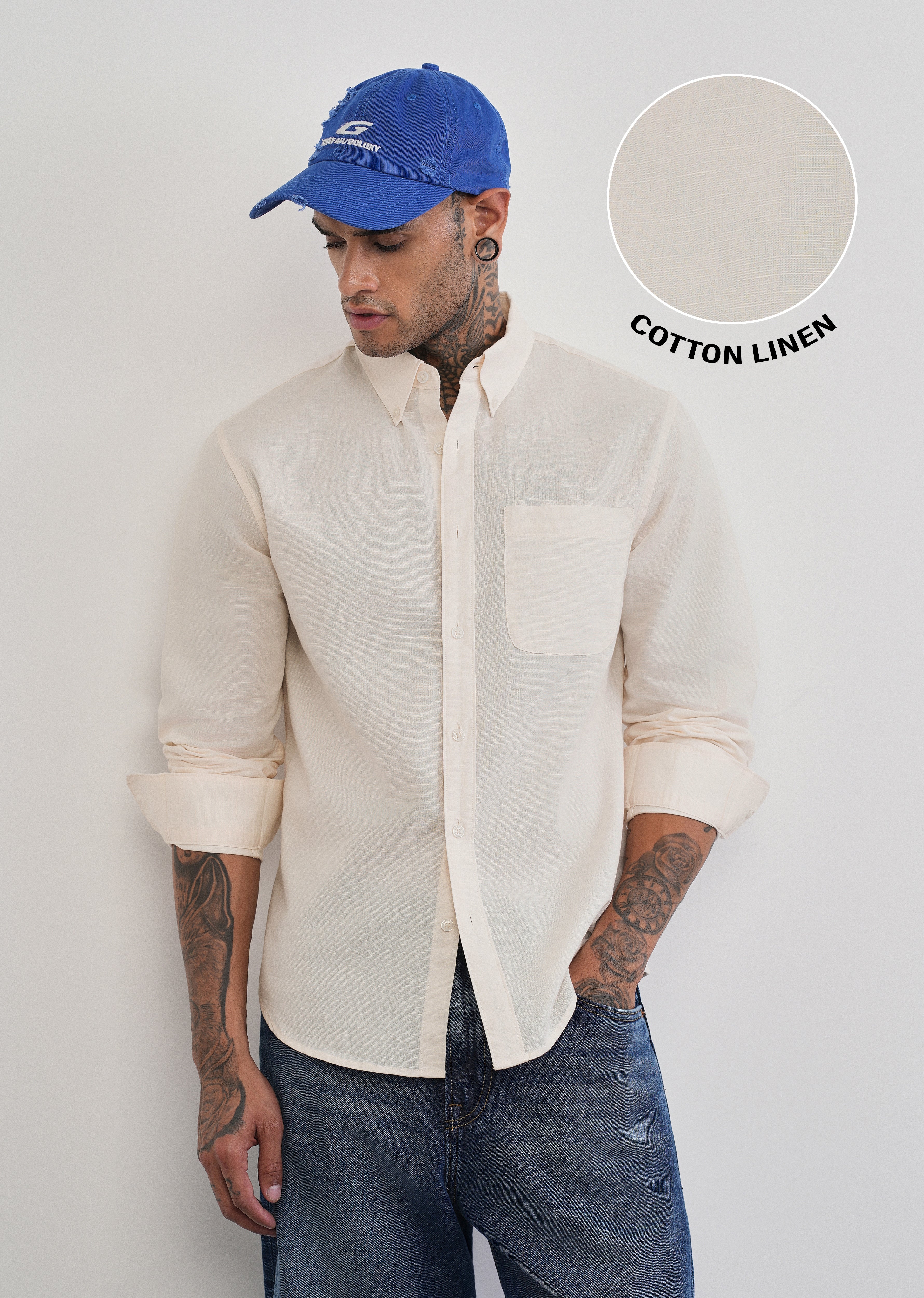 Ivory Cotton Linen Plain Shirt - Image 7