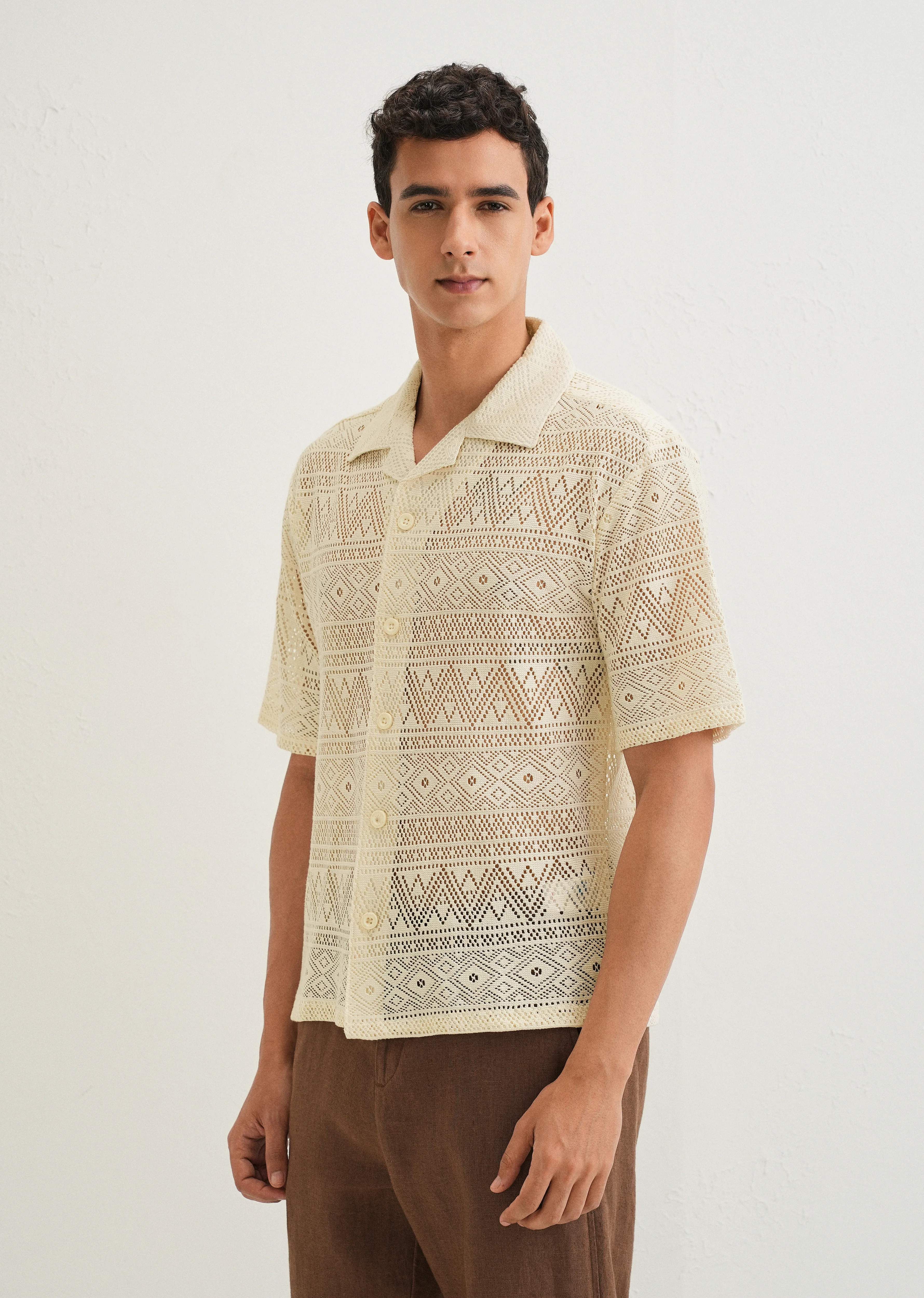 Ivory Cream Crochet Shirt - Image 4