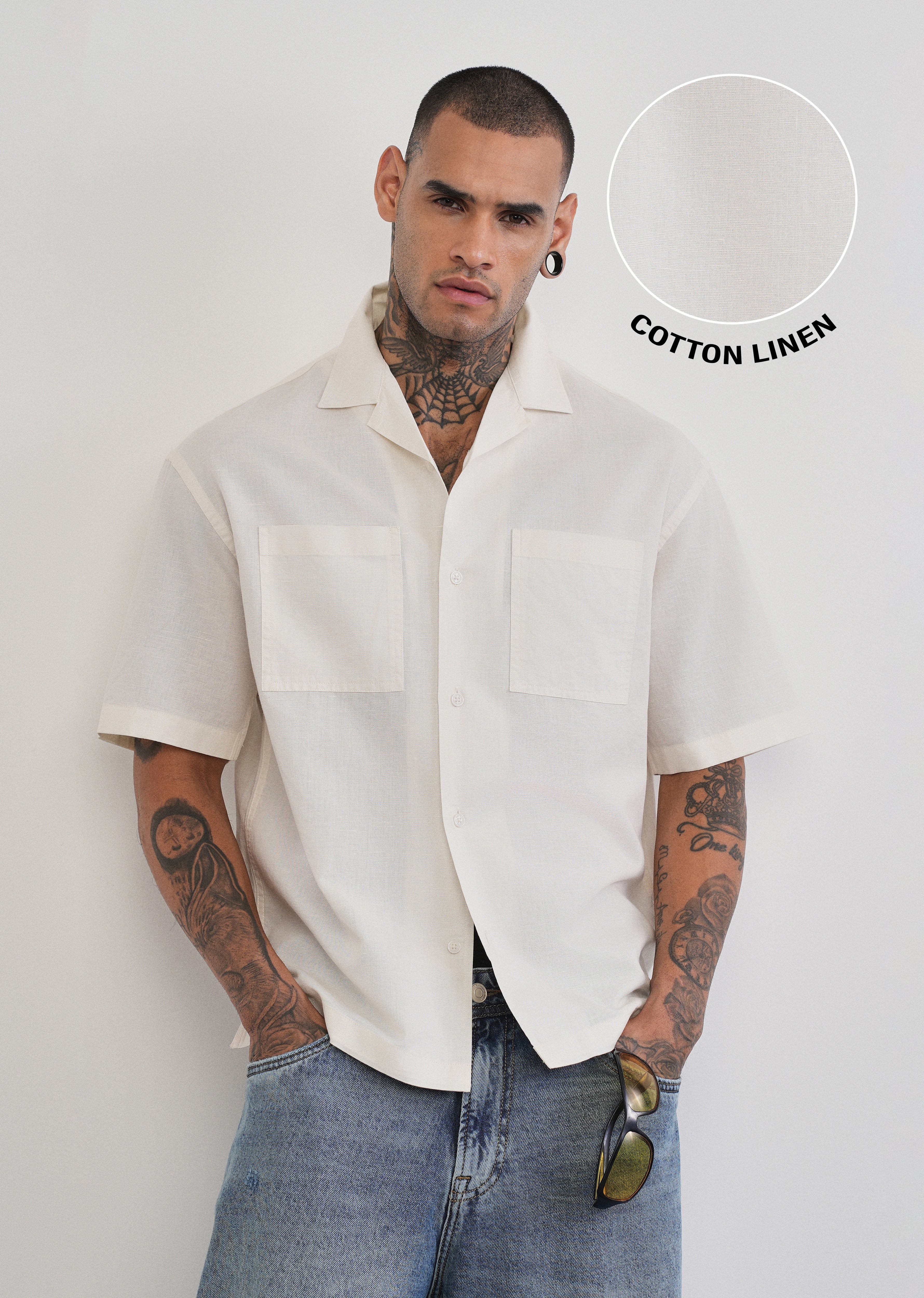 Ivory Double Pocket Cotton Linen Shirt - Image 2