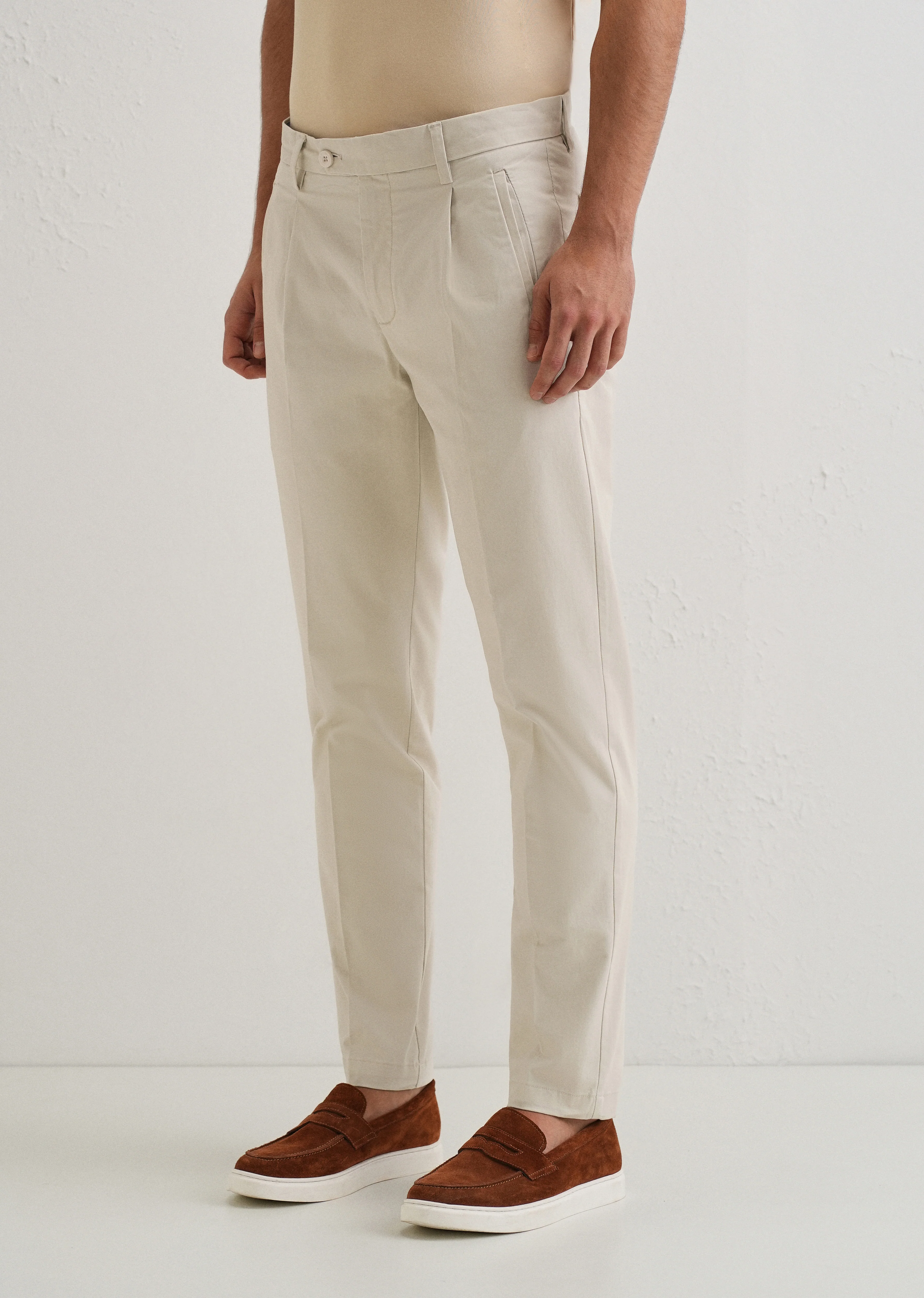 Ivory Plain Pleated Chinos - Image 4