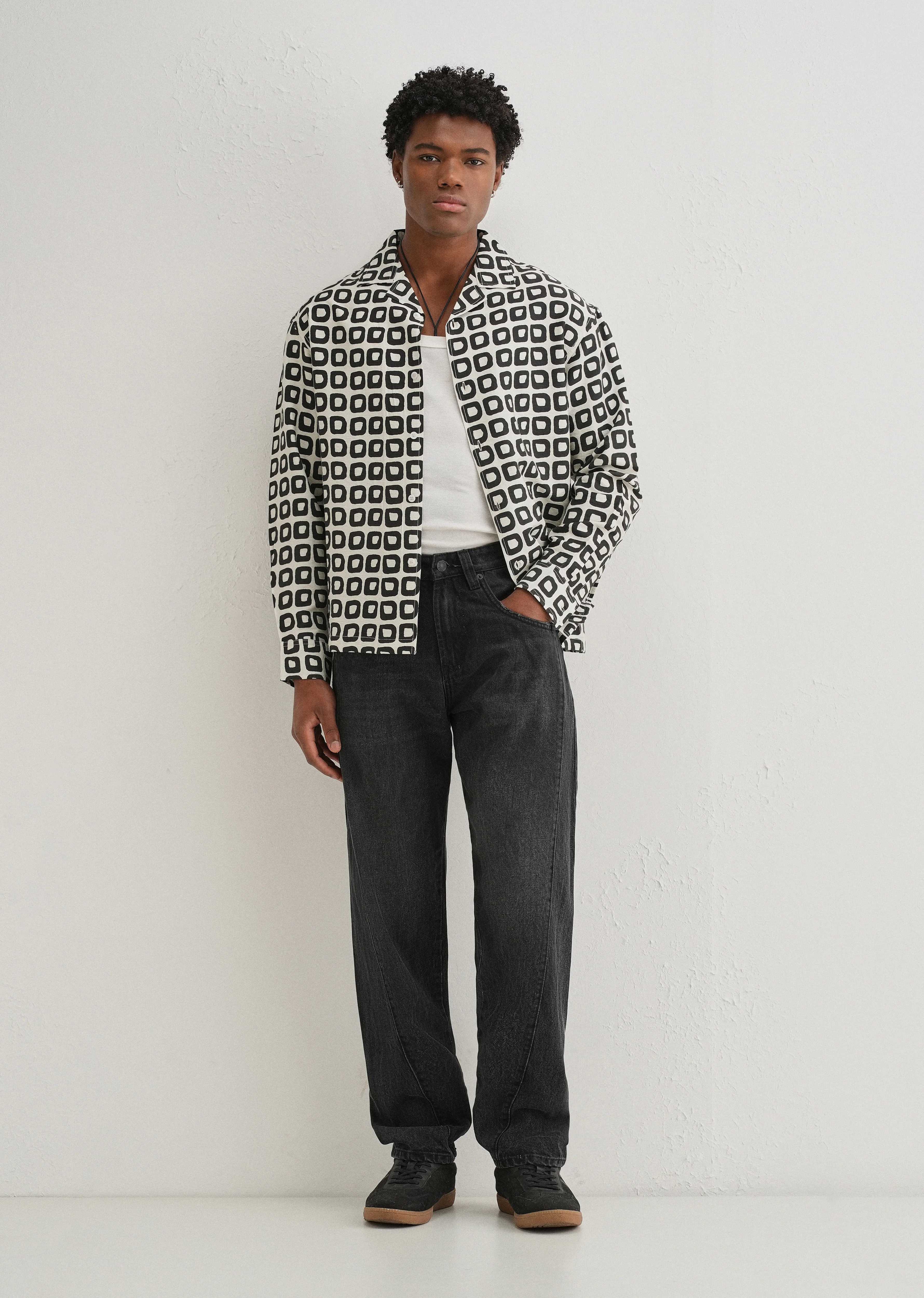 Ivory Retro Grid Printed Shirt - Image 6
