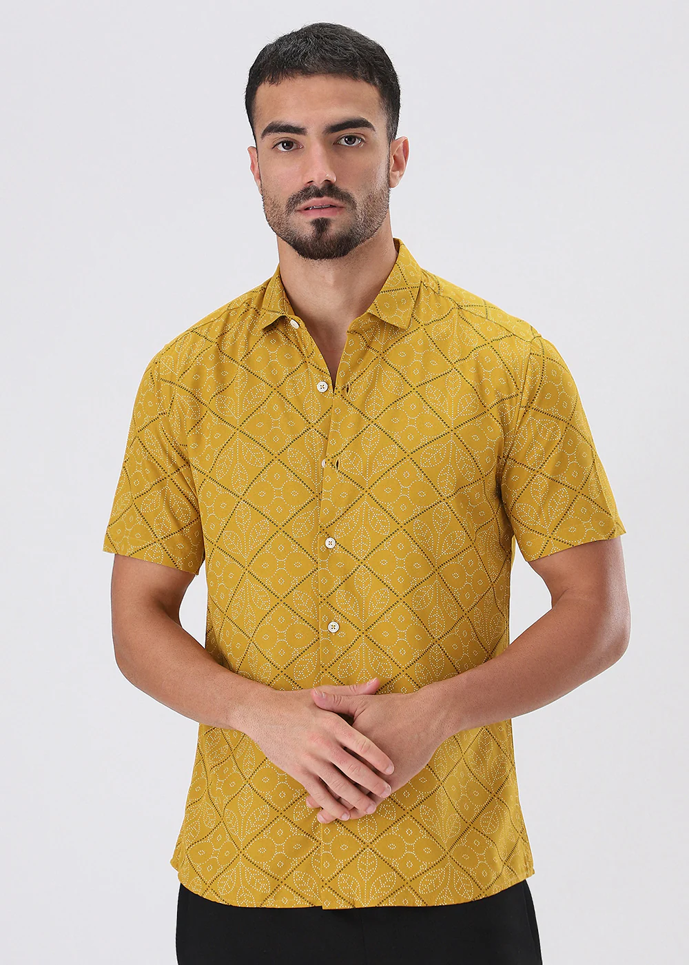 Jacquard Leaf Print Half Sleeve Shirt - Image 3