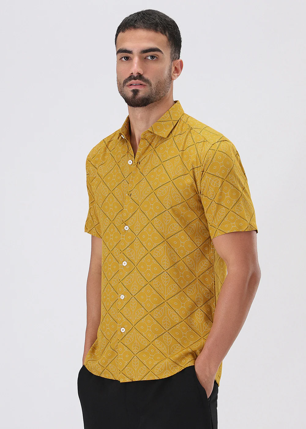 Jacquard Leaf Print Half Sleeve Shirt - Image 5