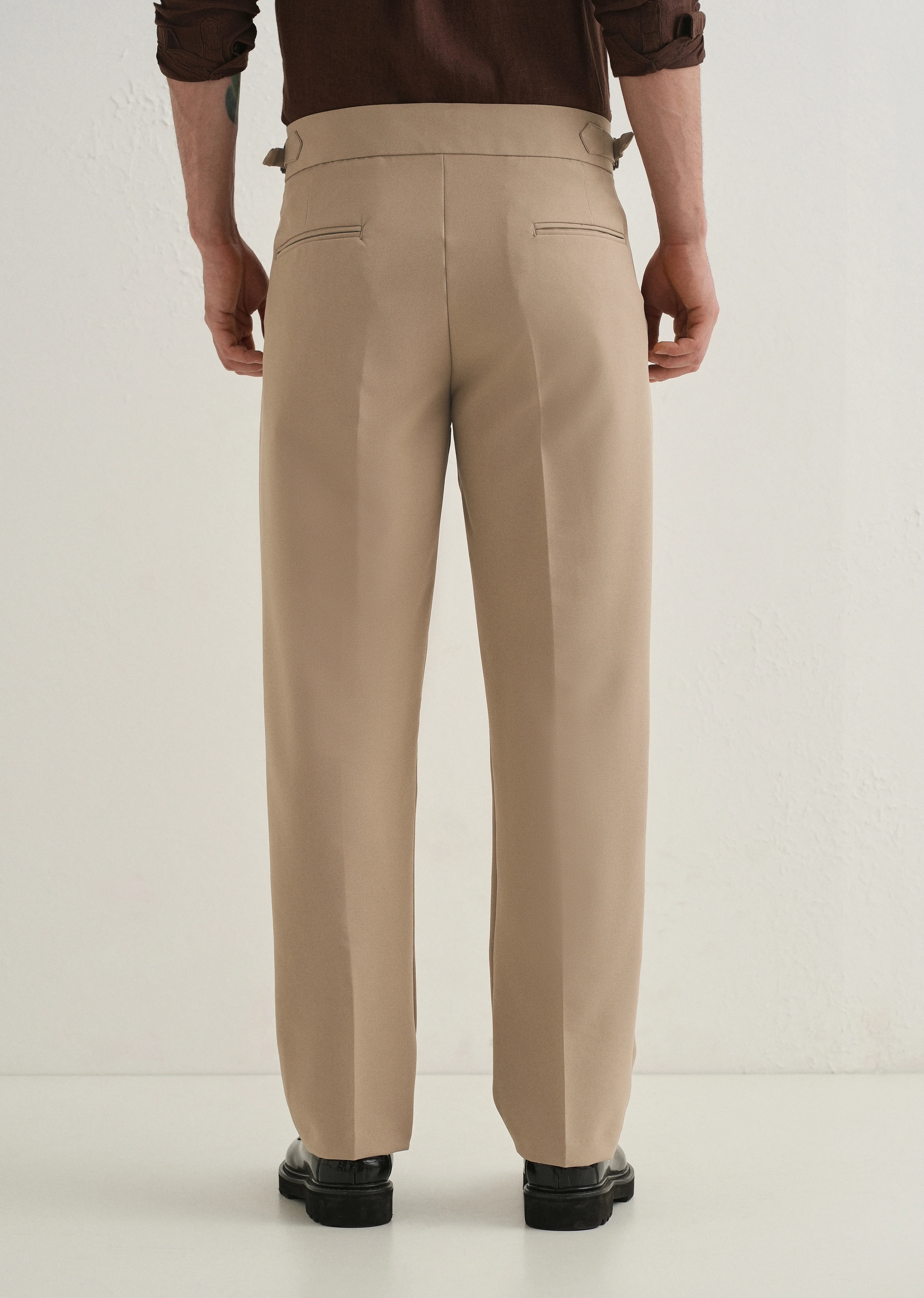 Khaki Beige Pleated Gurkha Pant - Image 3