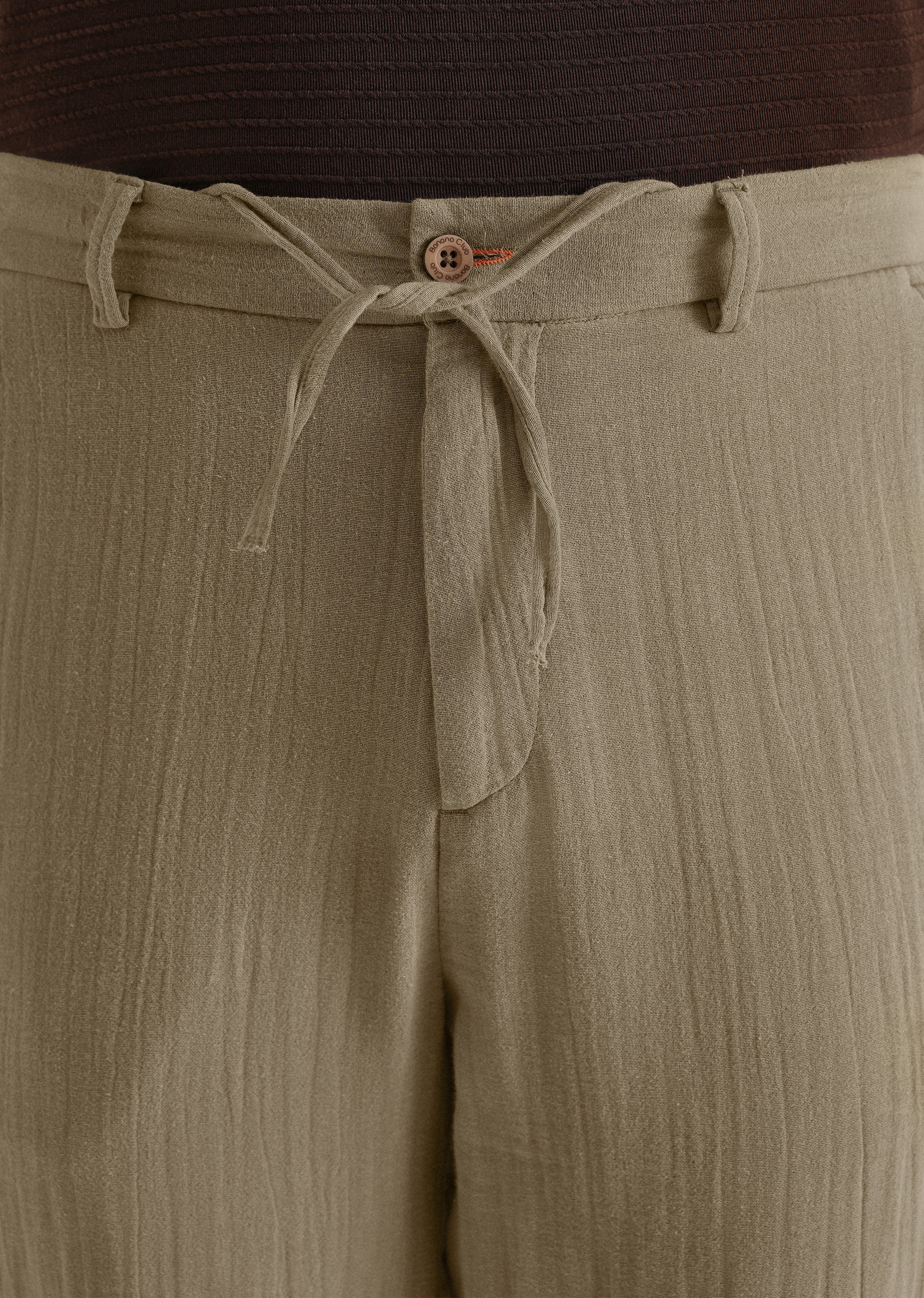 Khaki Crinkled Cotton Trouser - Image 2