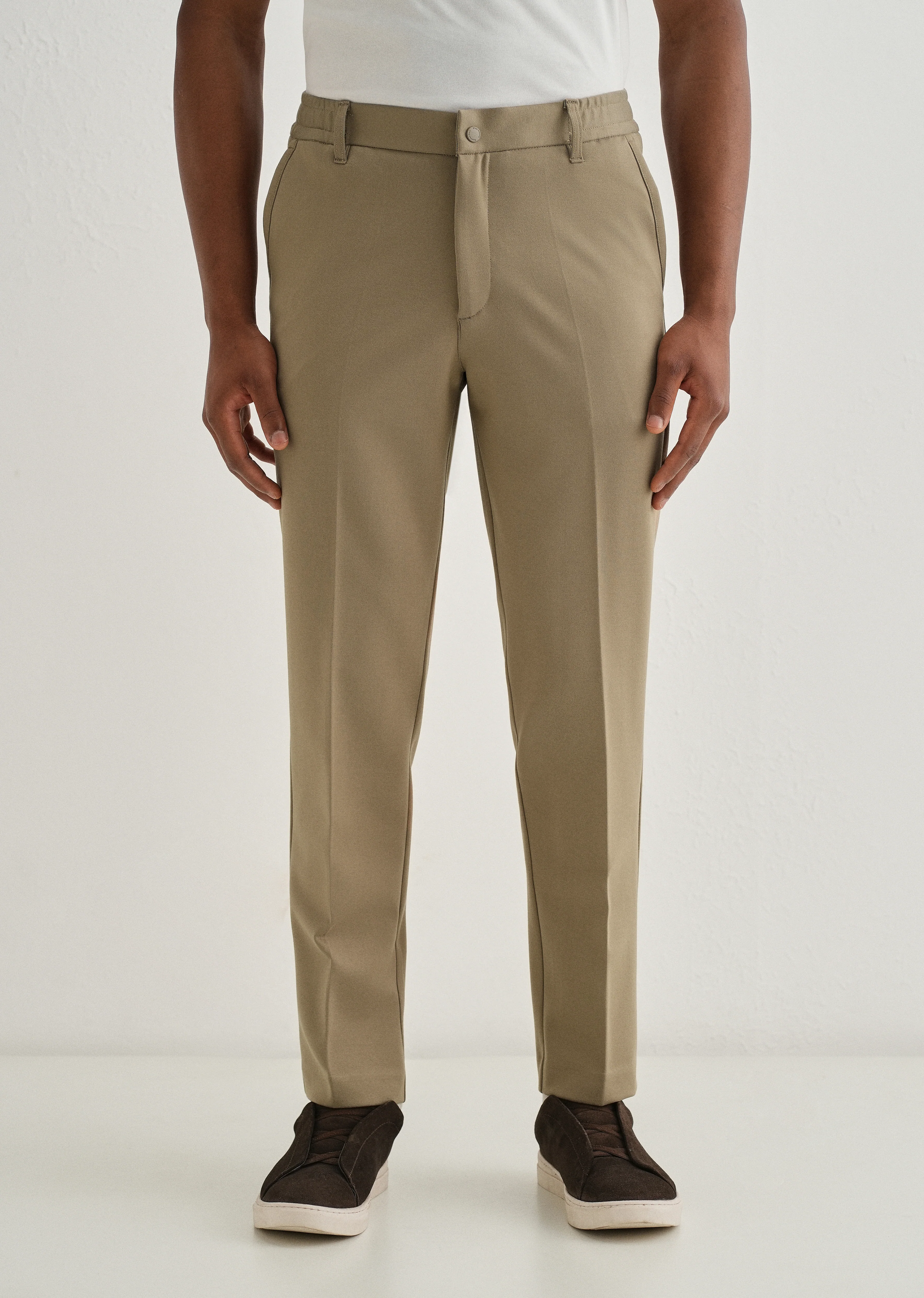 Khaki Semi Elasticated Slim Fit Trouser - Image 3