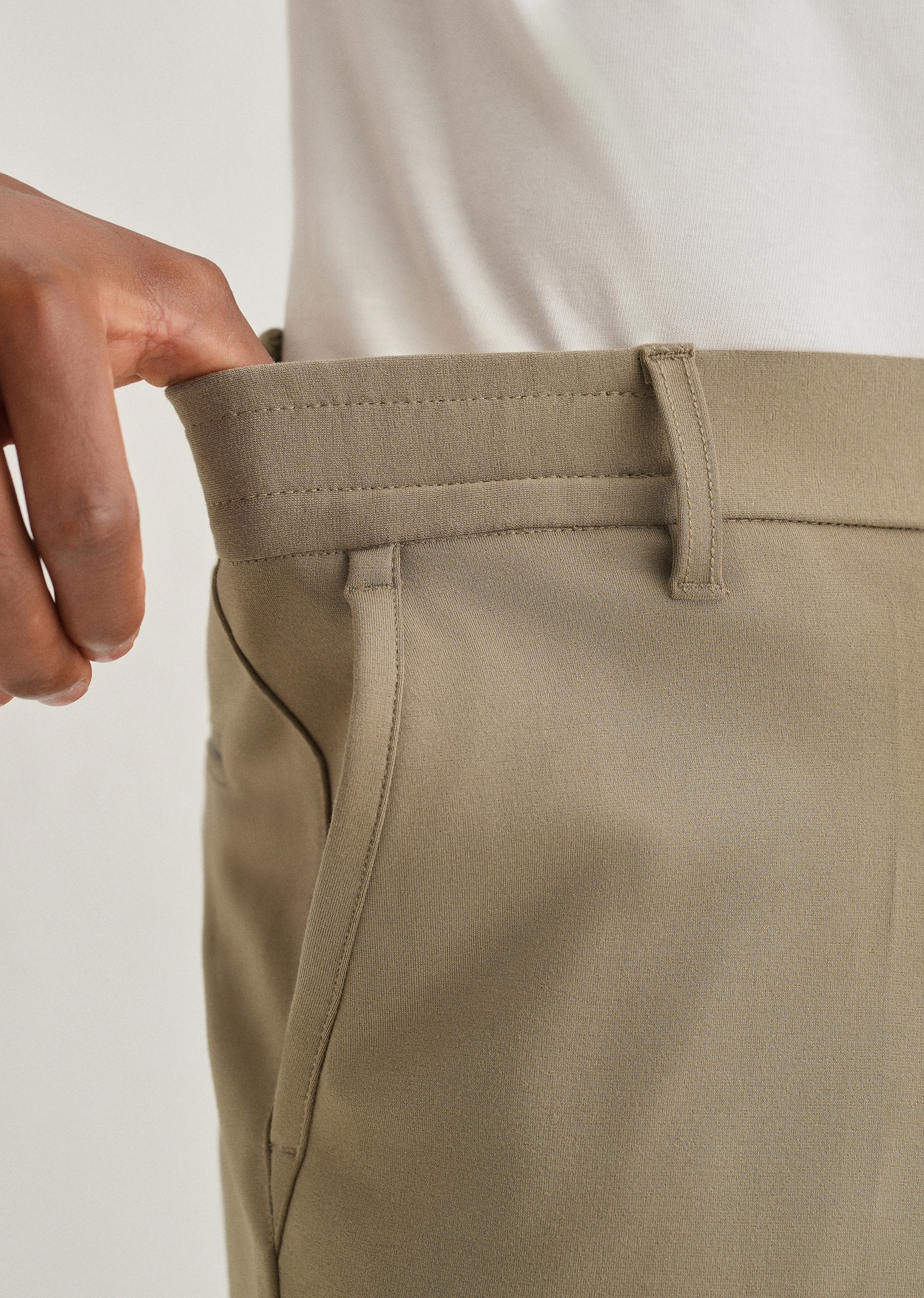 Khaki Semi Elasticated Slim Fit Trouser - Image 5
