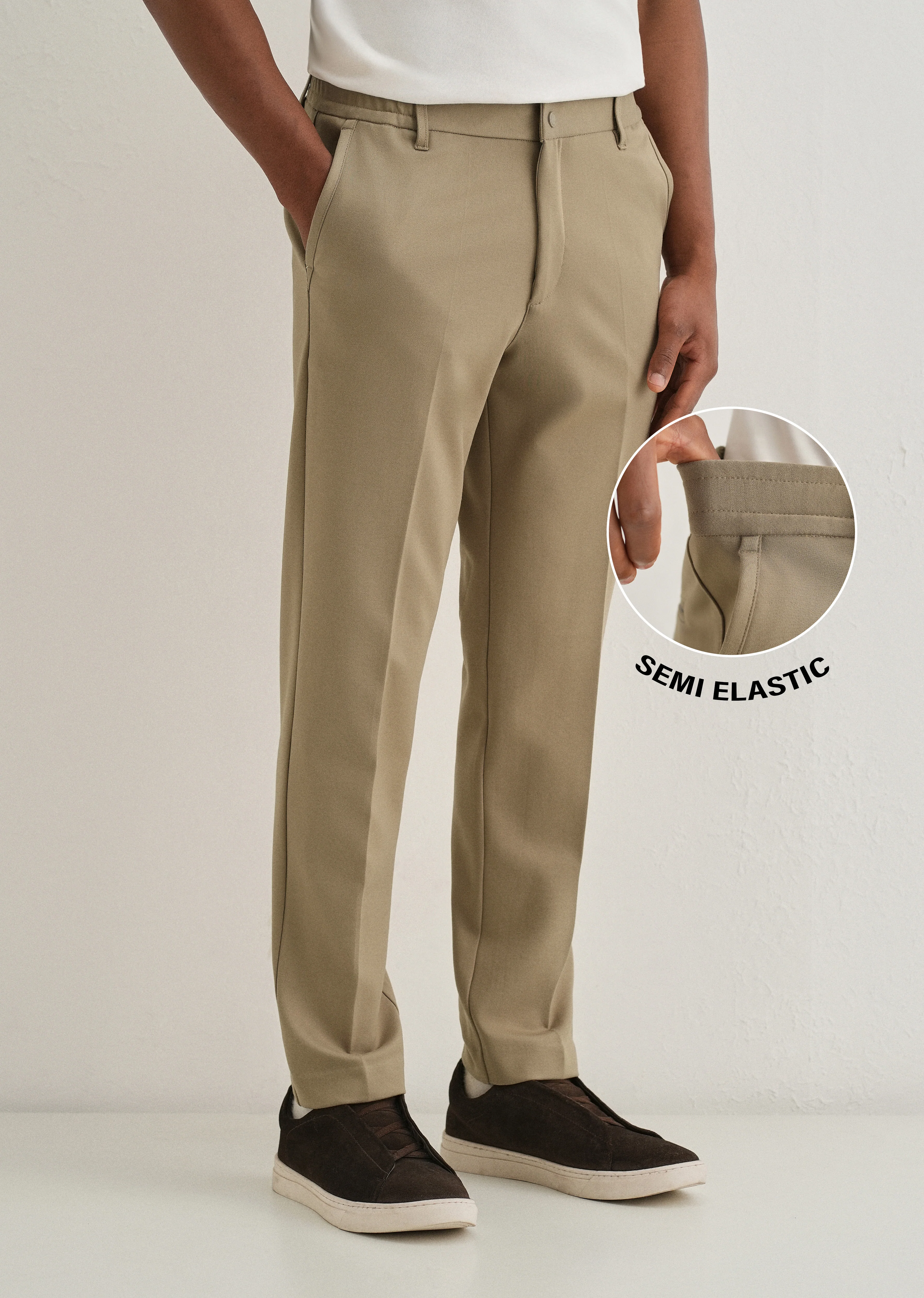 Khaki Semi Elasticated Slim Fit Trouser - Image 7