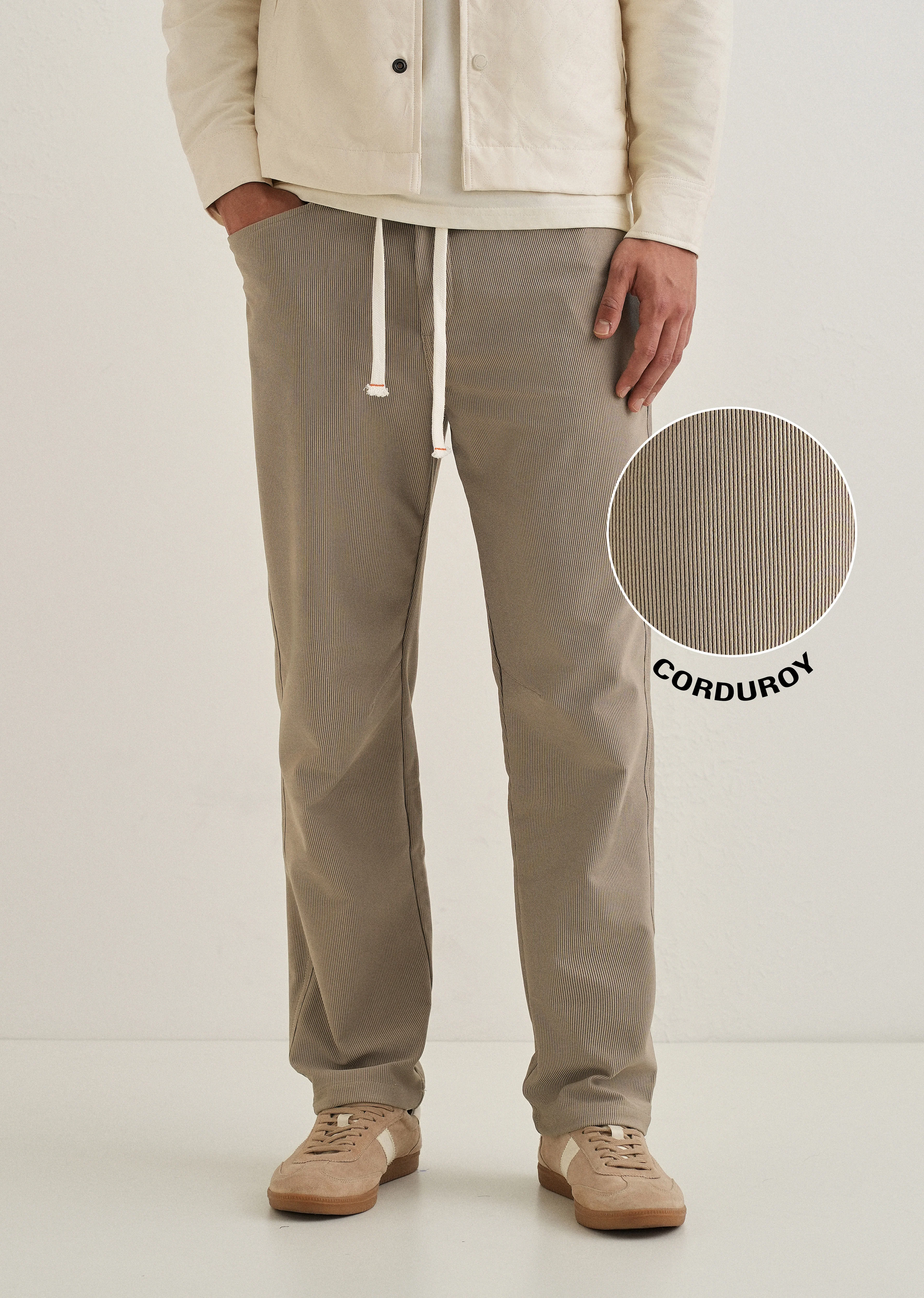 Khaki Straight Fit Corduroy Pants - Image 2