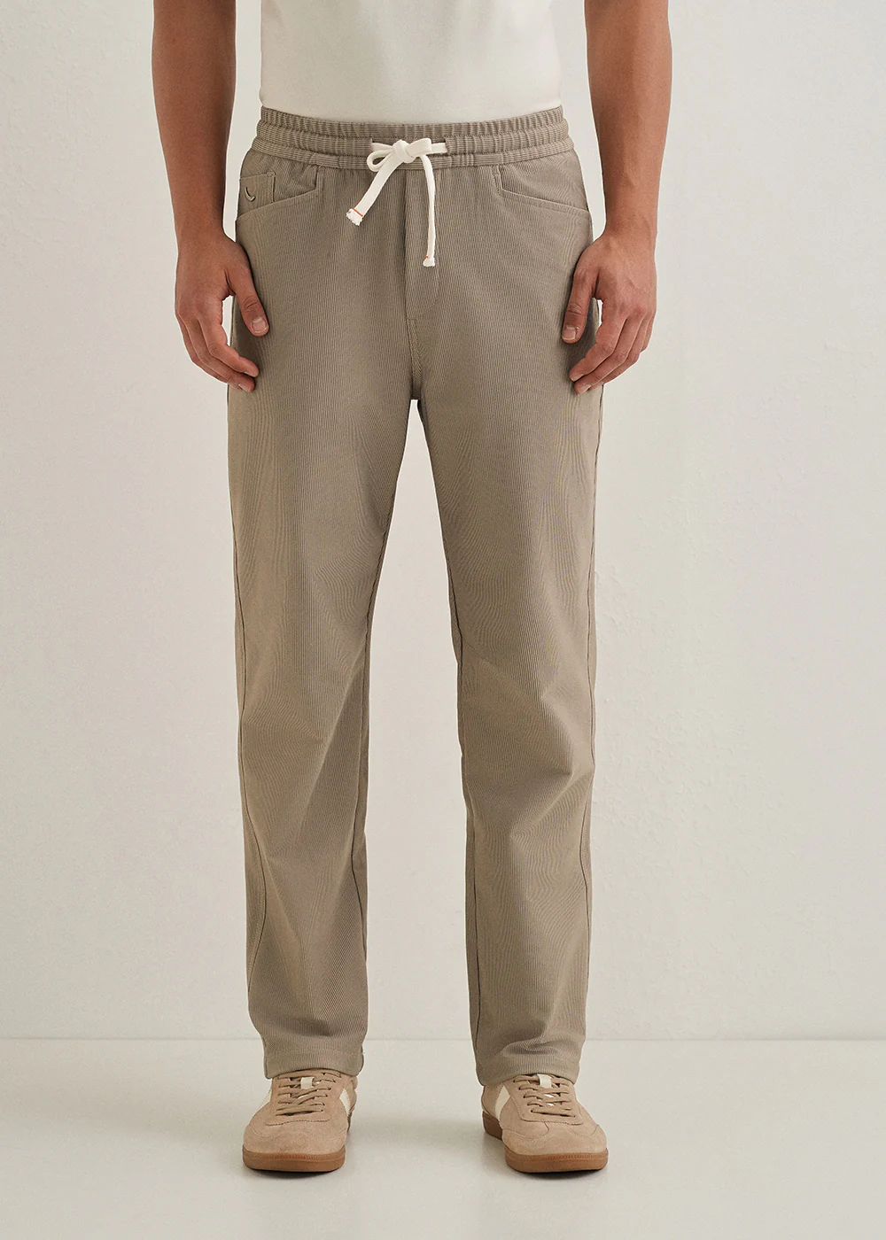 Khaki Straight Fit Corduroy Pants - Image 3