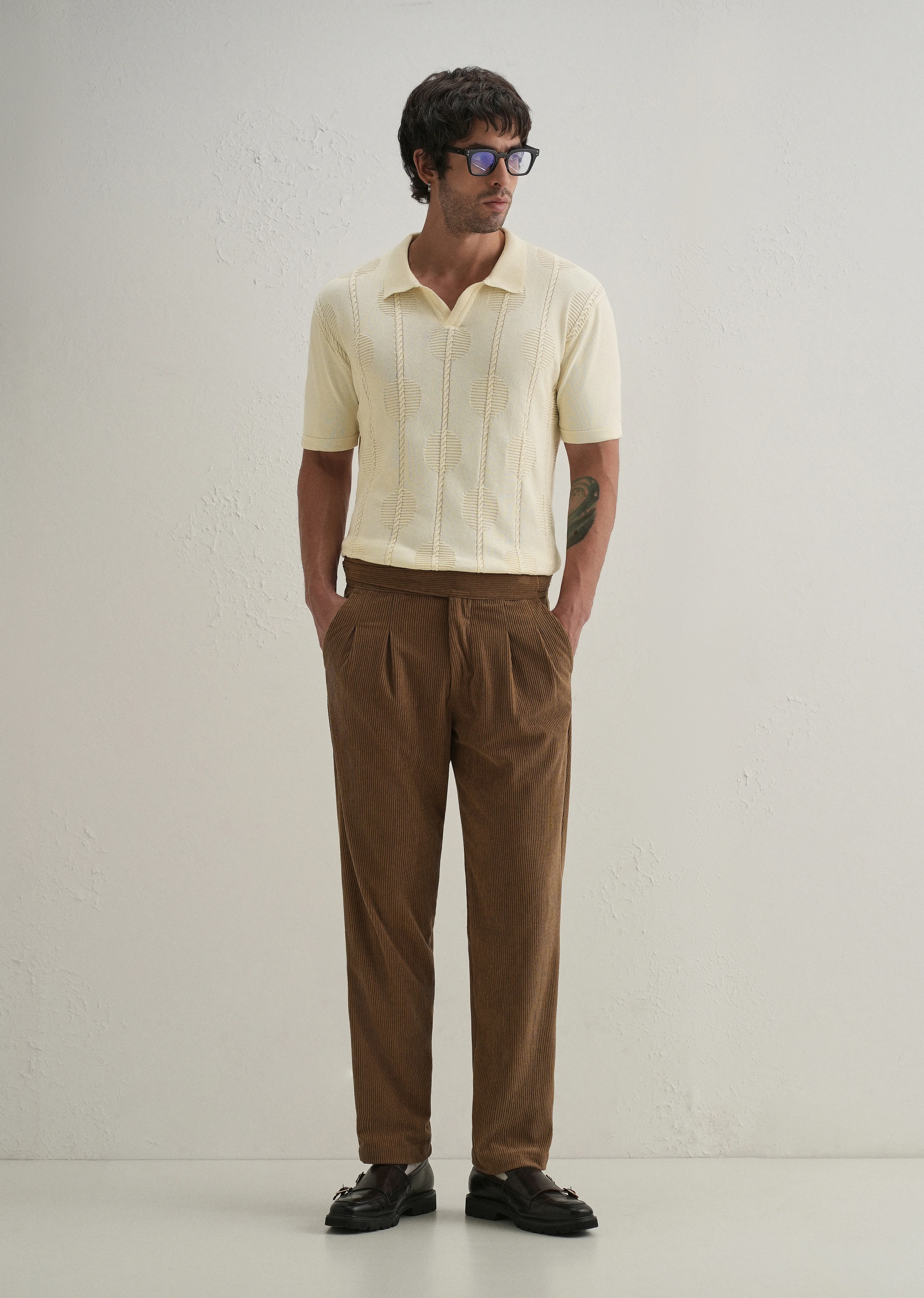 Knitted Cream Polo T-shirt - Image 6