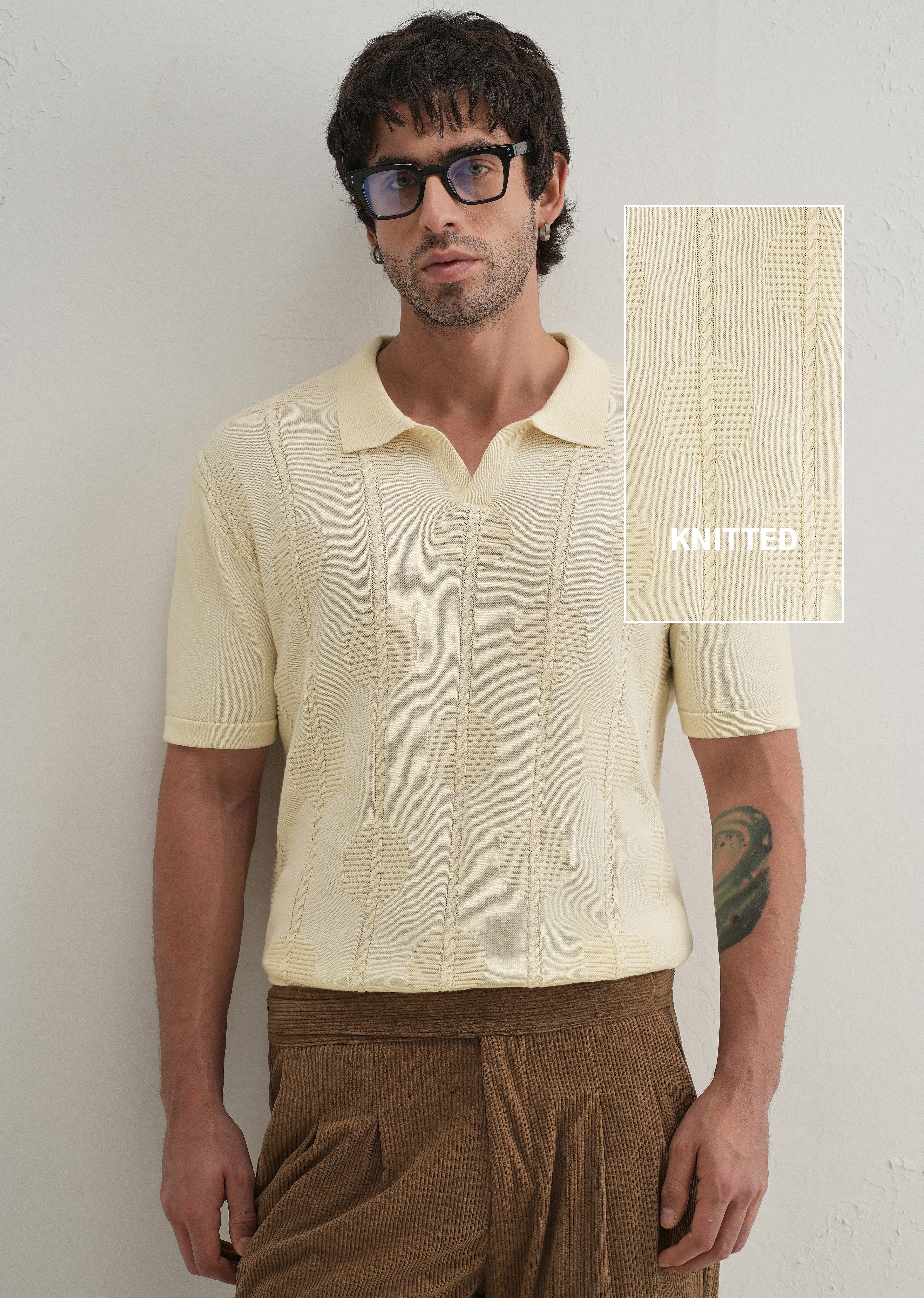 Knitted Cream Polo T-shirt - Image 7