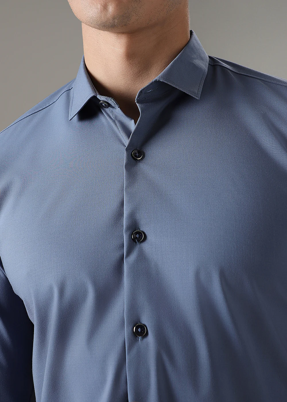 Koi Blue Plain Wrinkle Free Shirt - Image 2