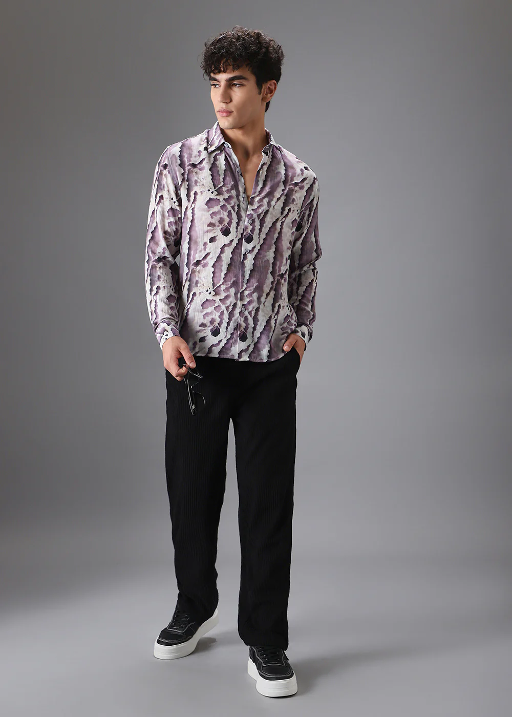 Lavender Beige Crushed Printed Shirt - Image 6
