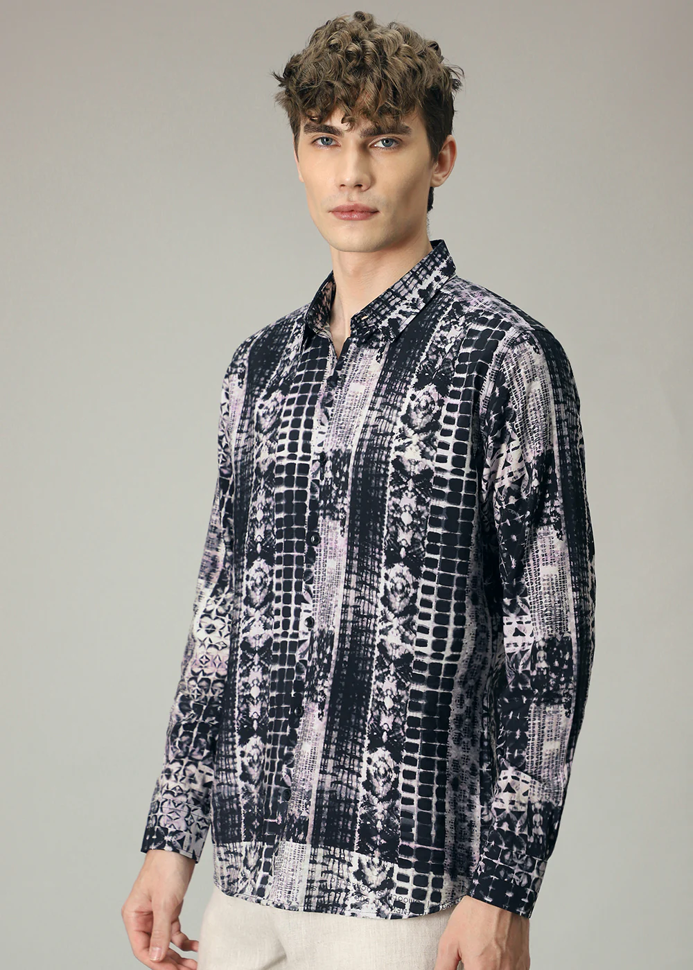 Lavender Black Abstract Print Shirt - Image 5