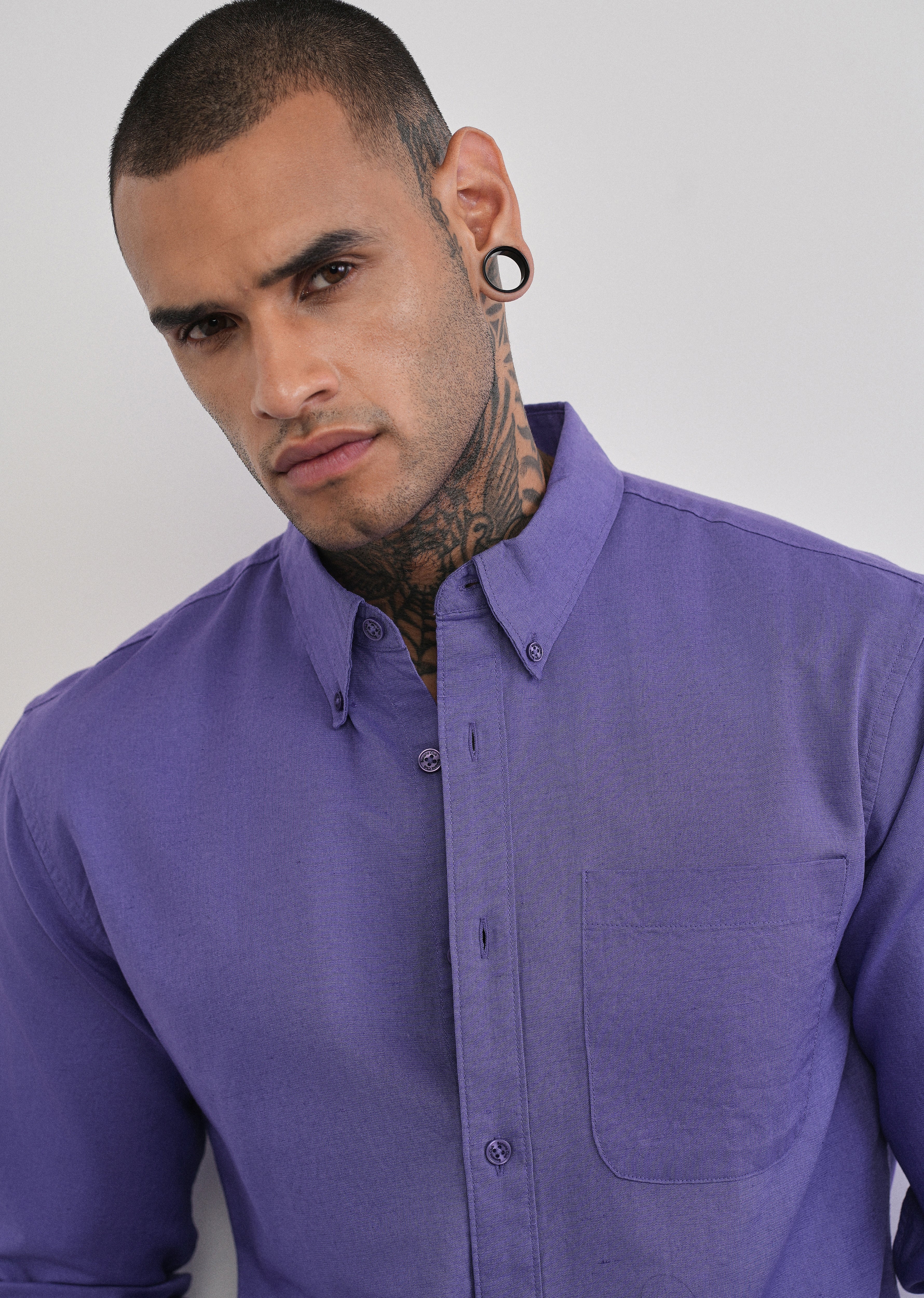 Lavender Cotton Linen Plain Shirt - Image 5