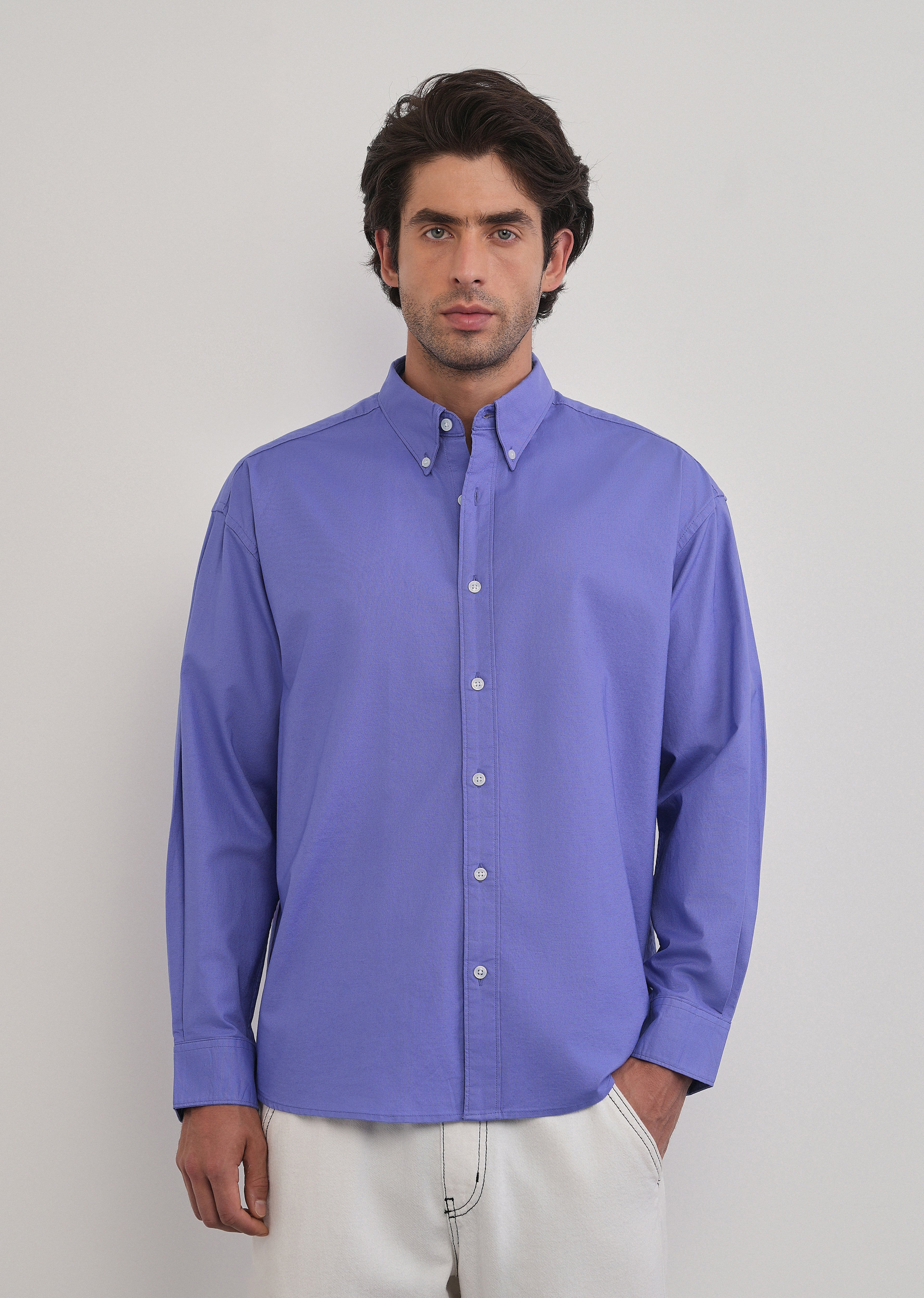 Lavender Cotton Stretch Oversized Shirt - Image 3