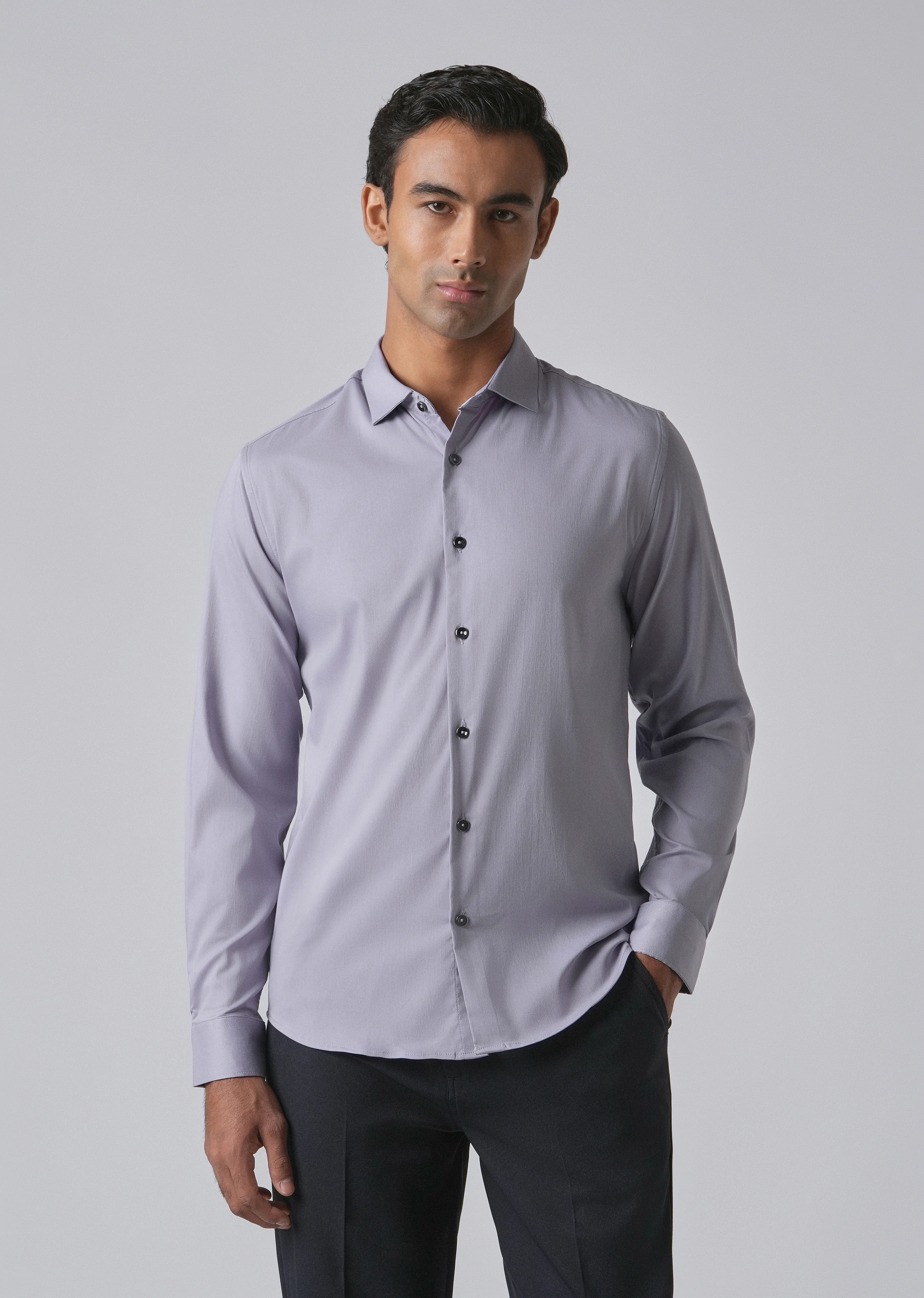 Lavender Cotton Stretch Plain Shirt - Image 3