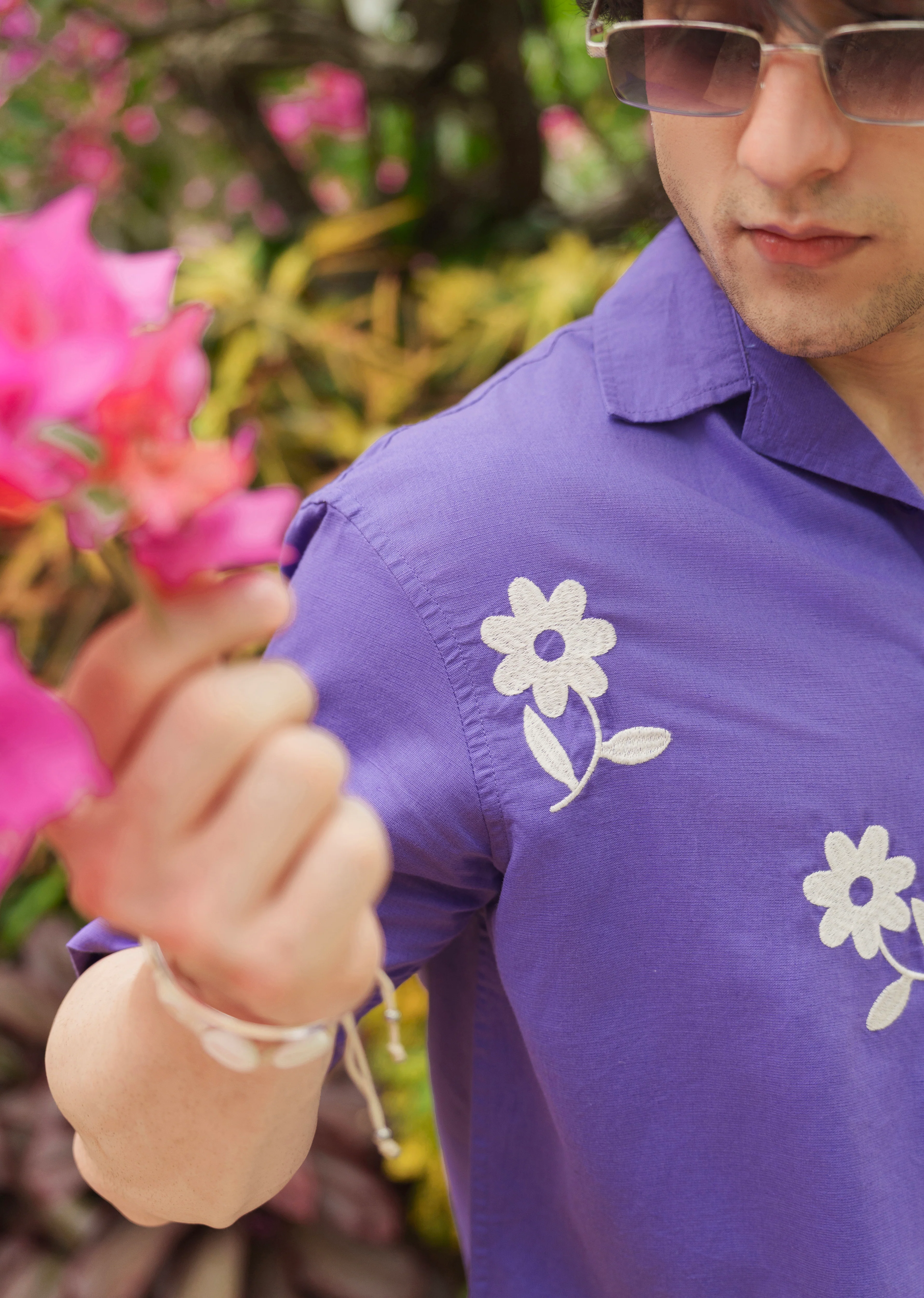Lavender Floral Placement Embroidered Shirt - Image 4