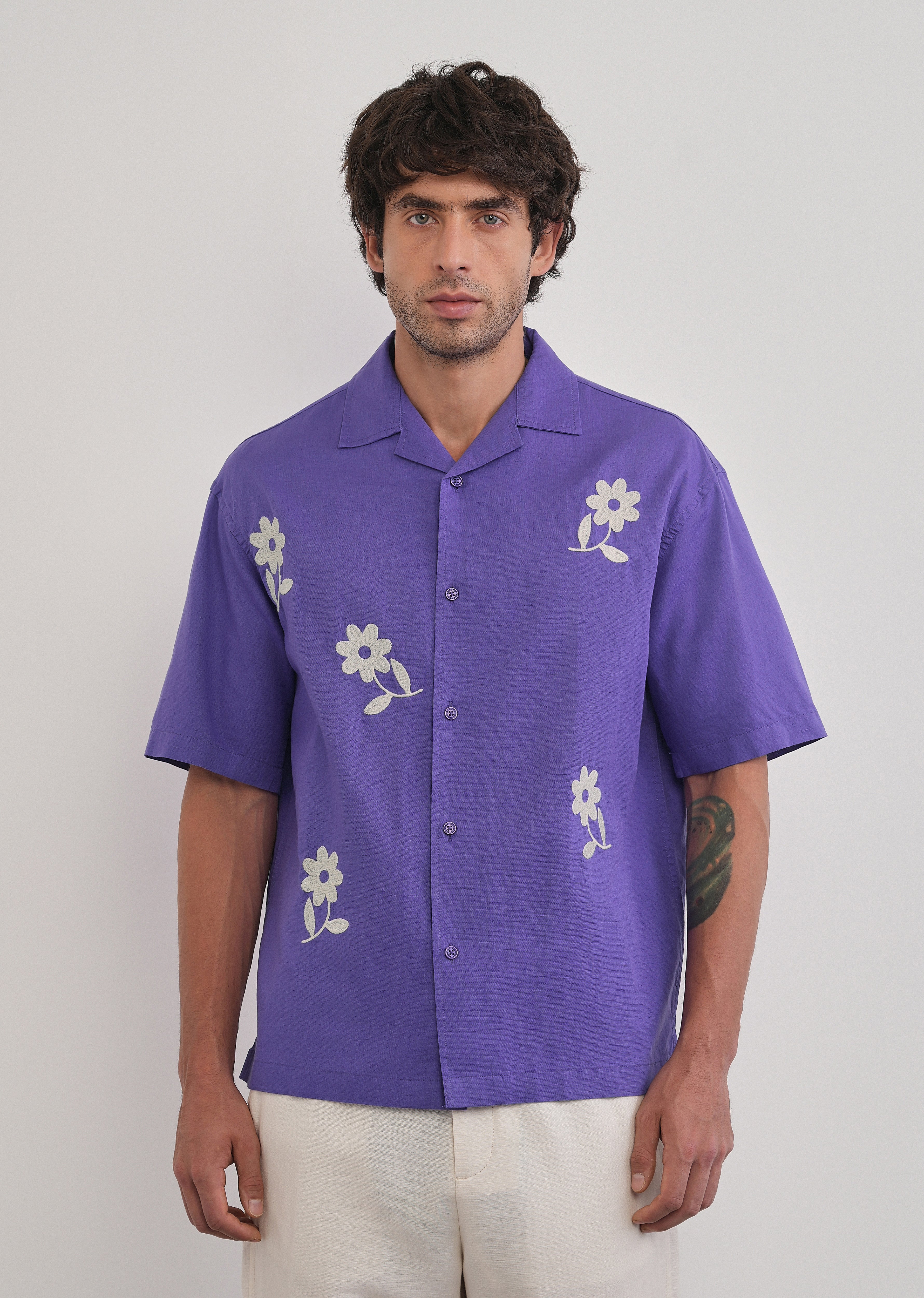 Lavender Floral Placement Embroidered Shirt - Image 5