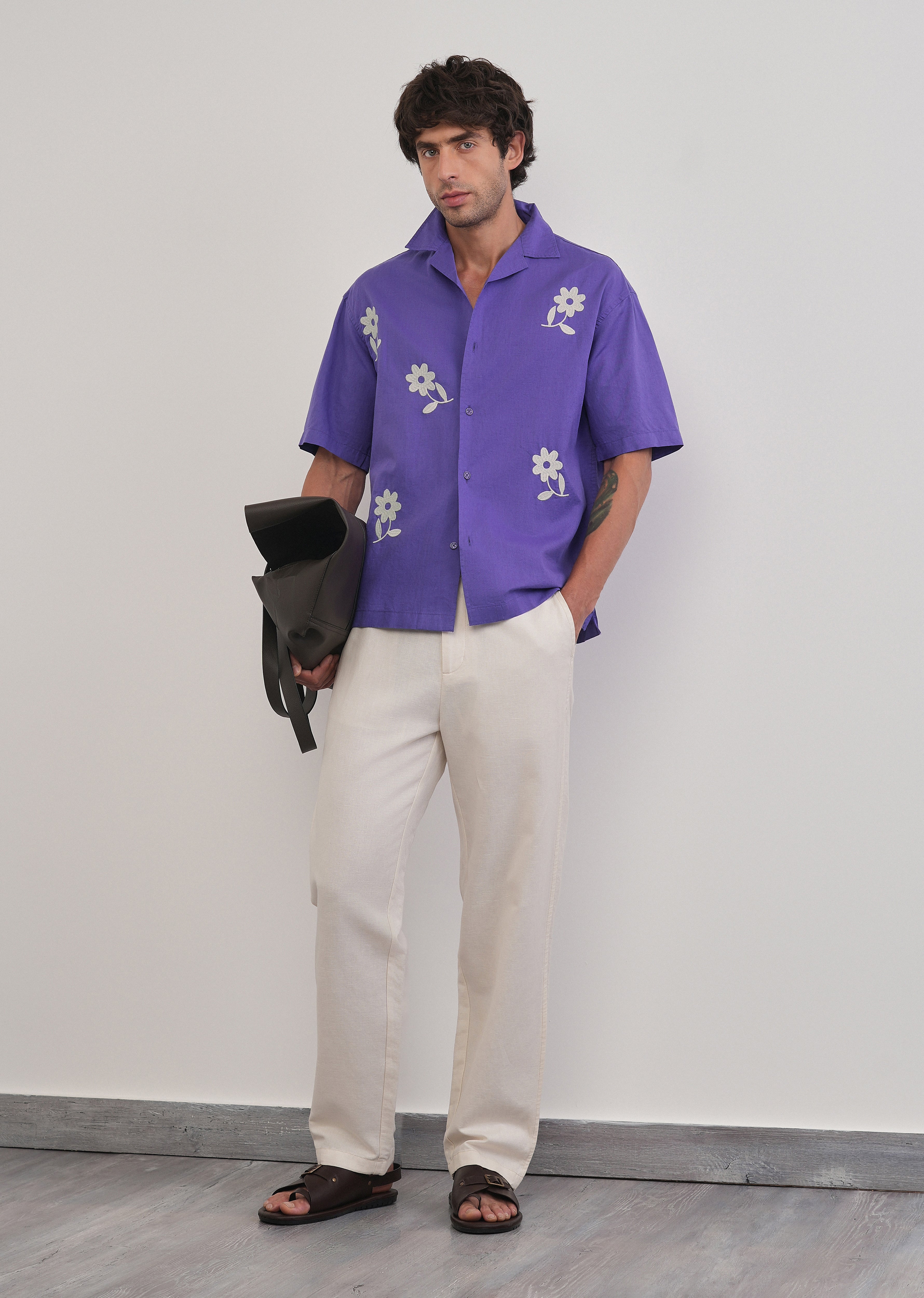 Lavender Floral Placement Embroidered Shirt - Image 8