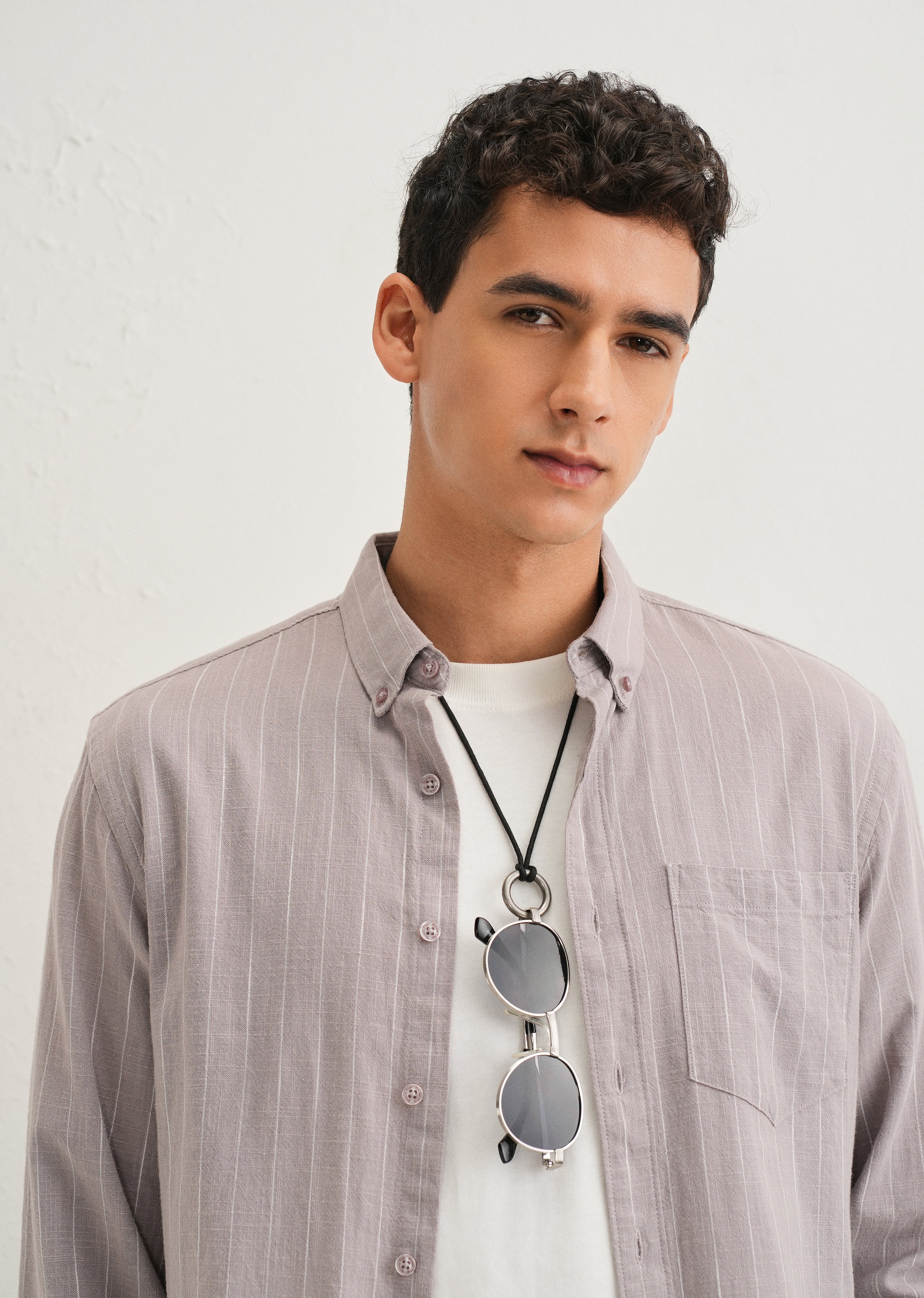 Lavender Gray Striped Cotton Linen Shirt - Image 5