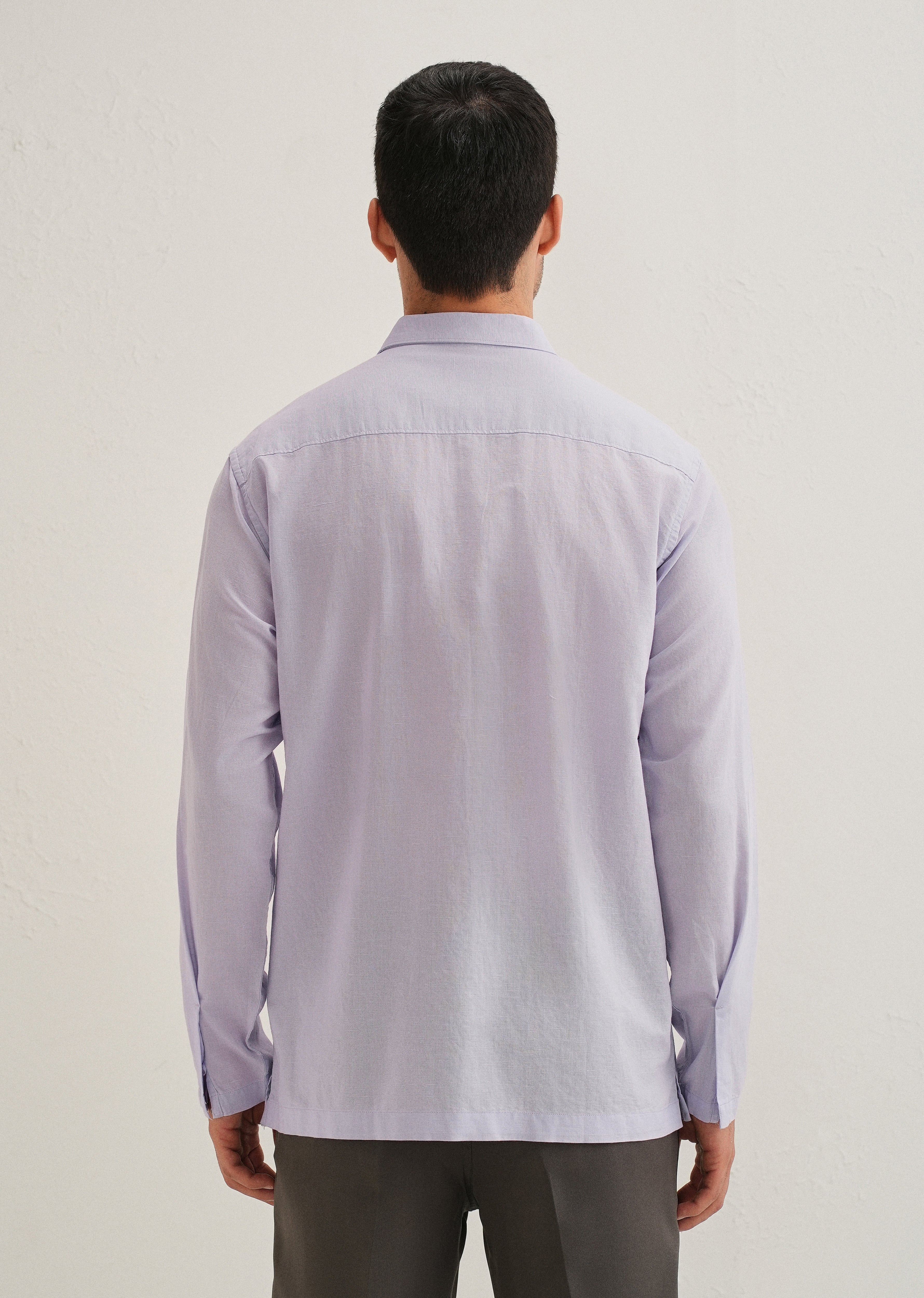 Lavender Hidden Sleeve Placket Cotton Linen Shirt - Image 4
