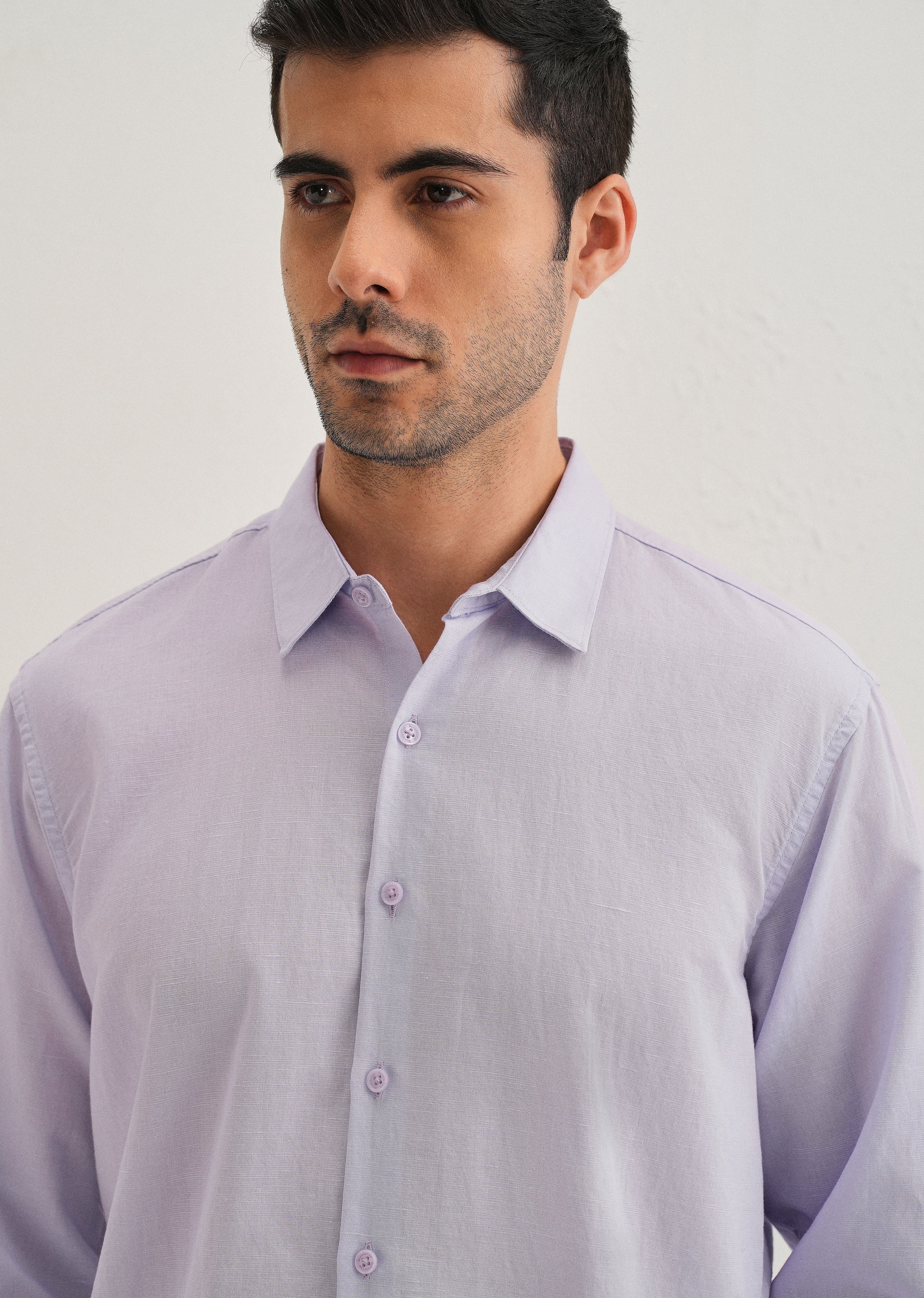 Lavender Hidden Sleeve Placket Cotton Linen Shirt - Image 6
