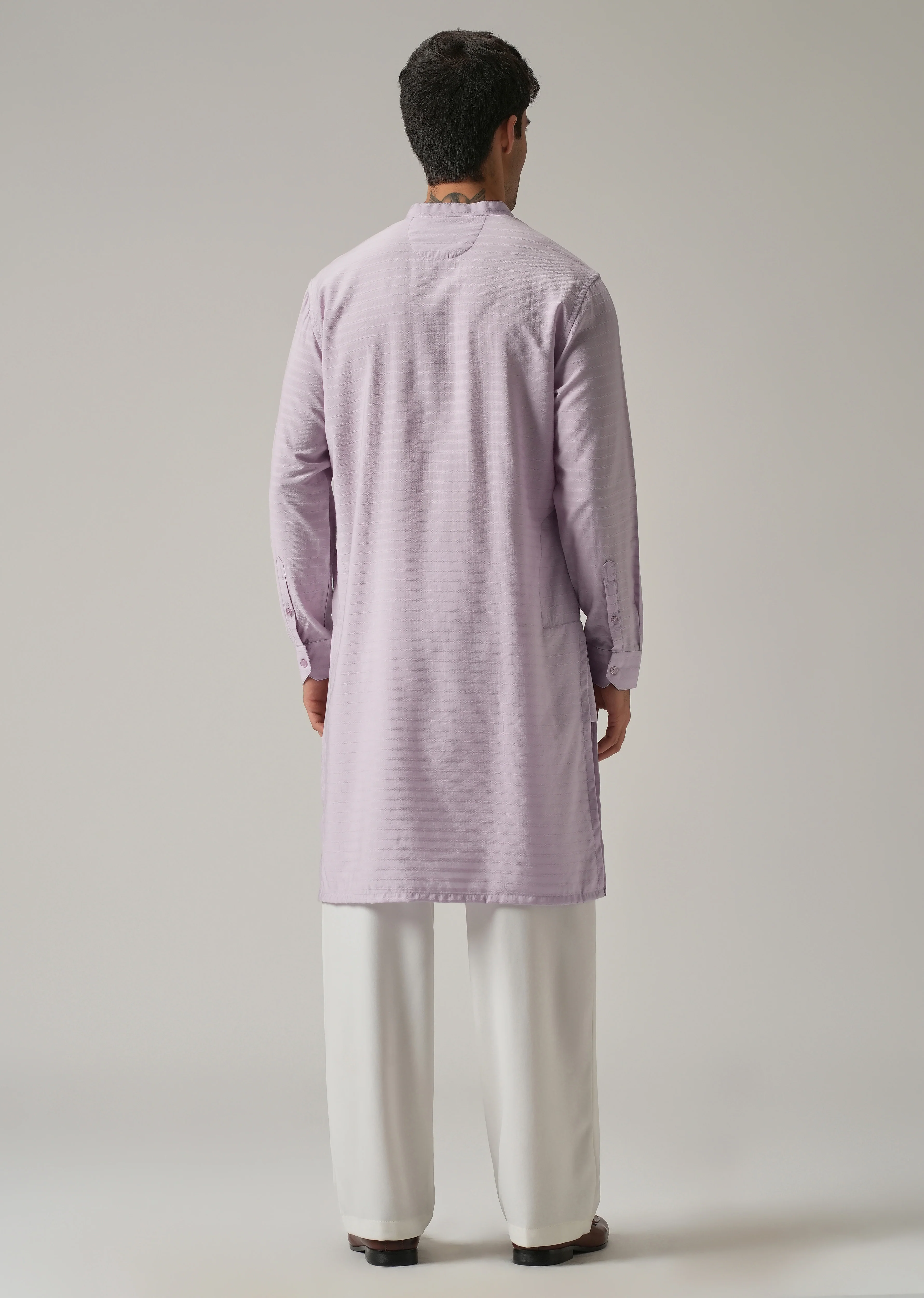 Lavender Nylon Self Stripe Kurta - Image 2