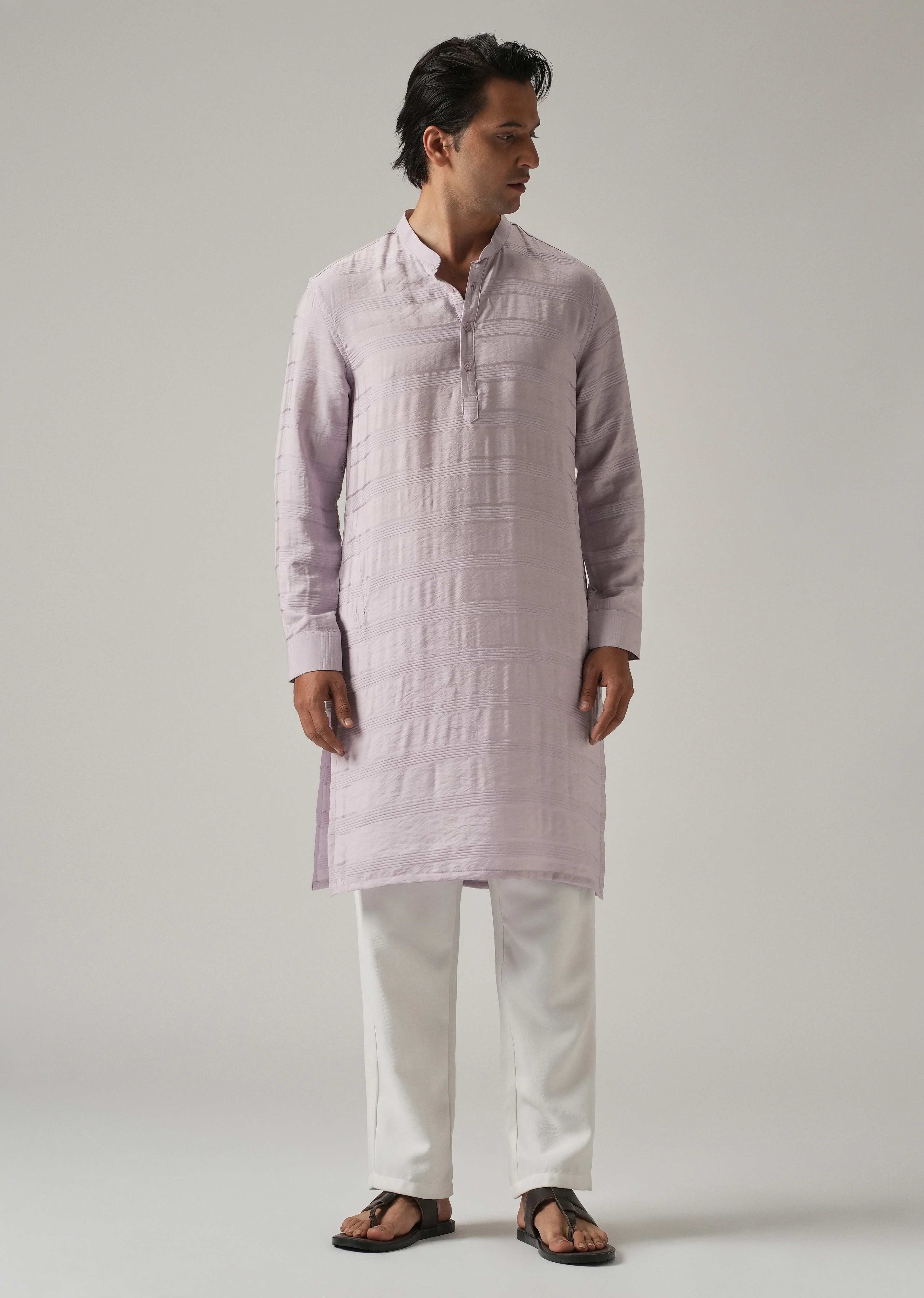 Lavender Nylon Subtle Stripe Kurta - Image 3