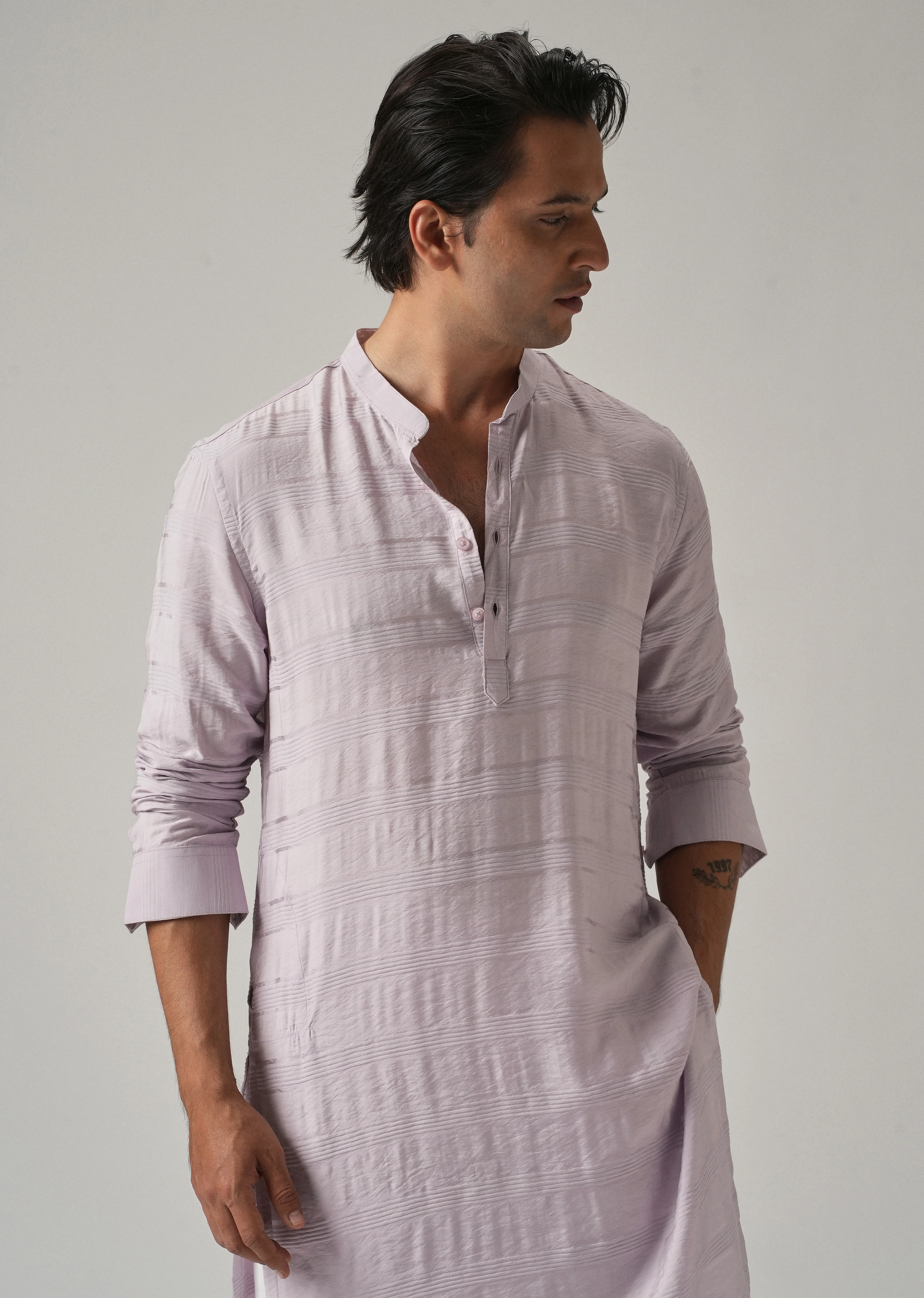 Lavender Nylon Subtle Stripe Kurta - Image 6