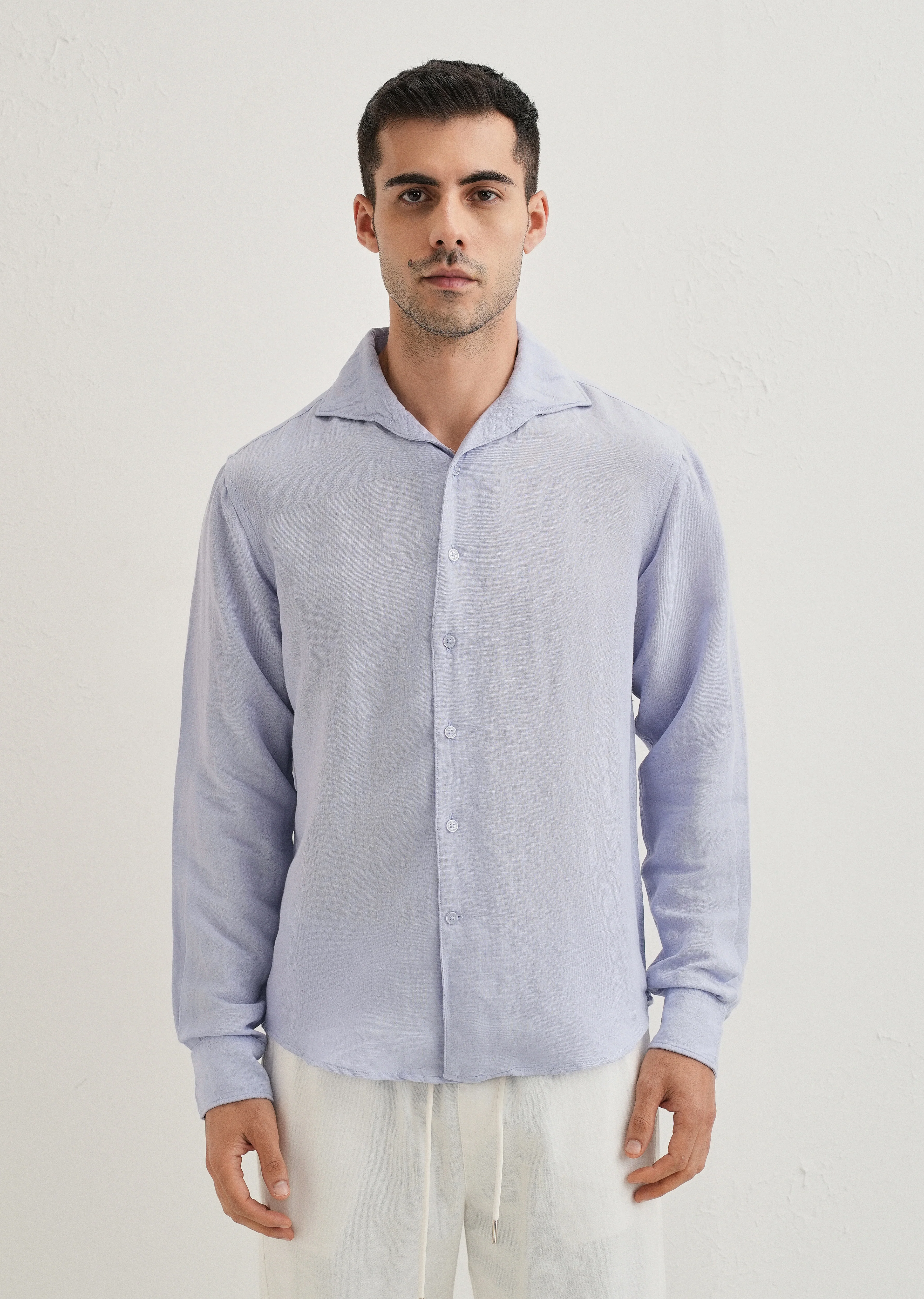 Lavender Plain Linen Viscose Shirt - Image 3