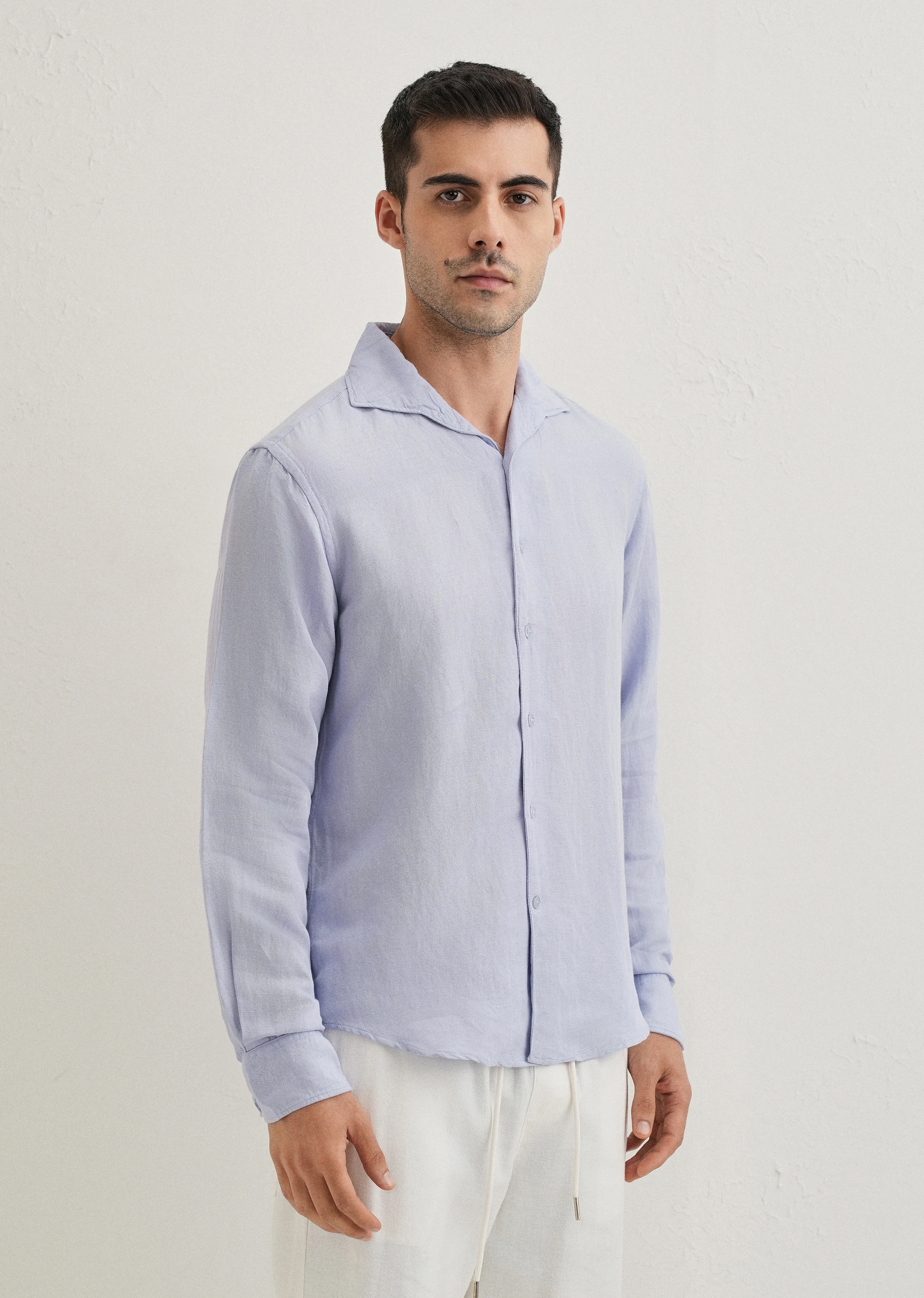 Lavender Plain Linen Viscose Shirt - Image 5