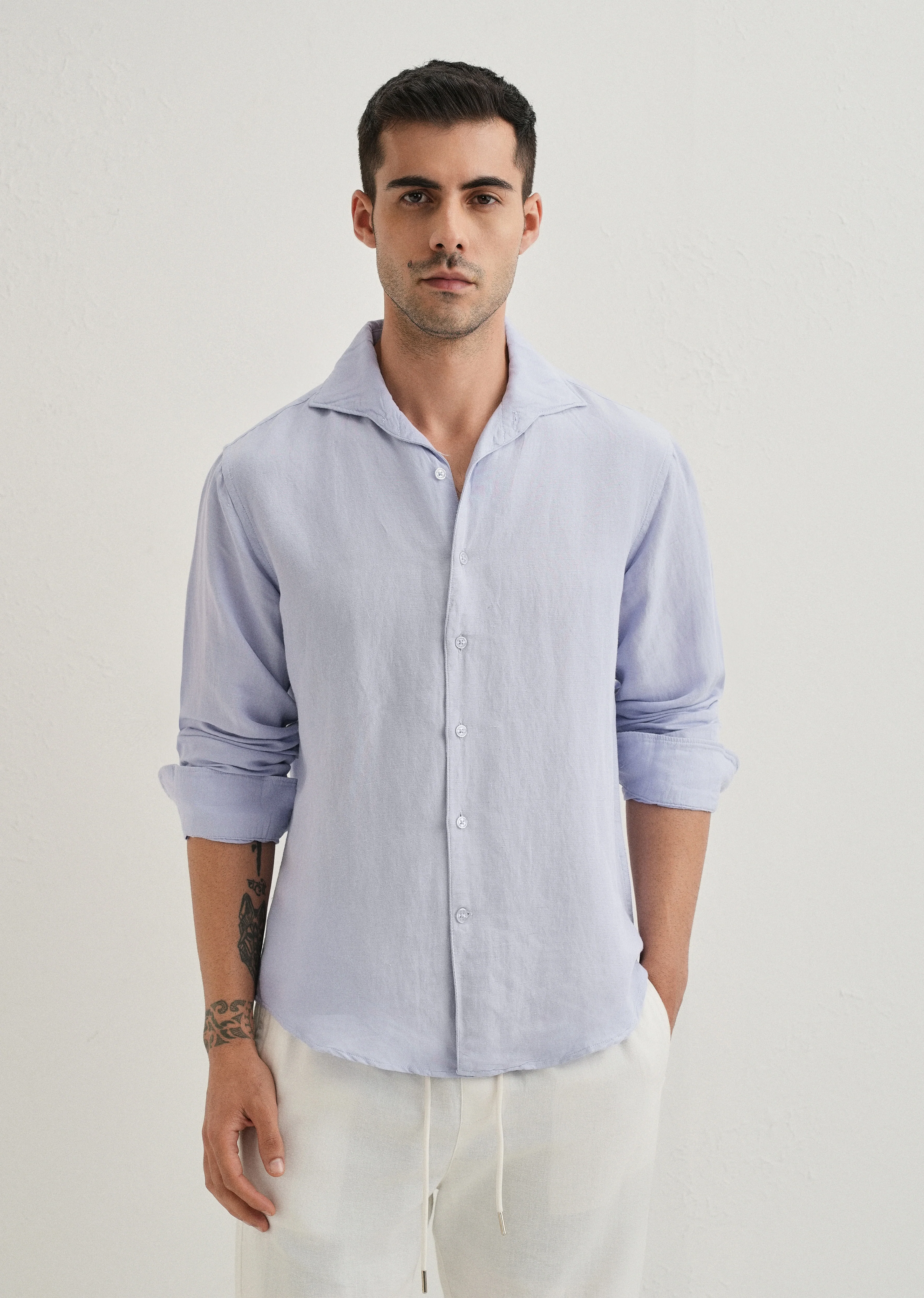 Lavender Plain Linen Viscose Shirt - Image 7