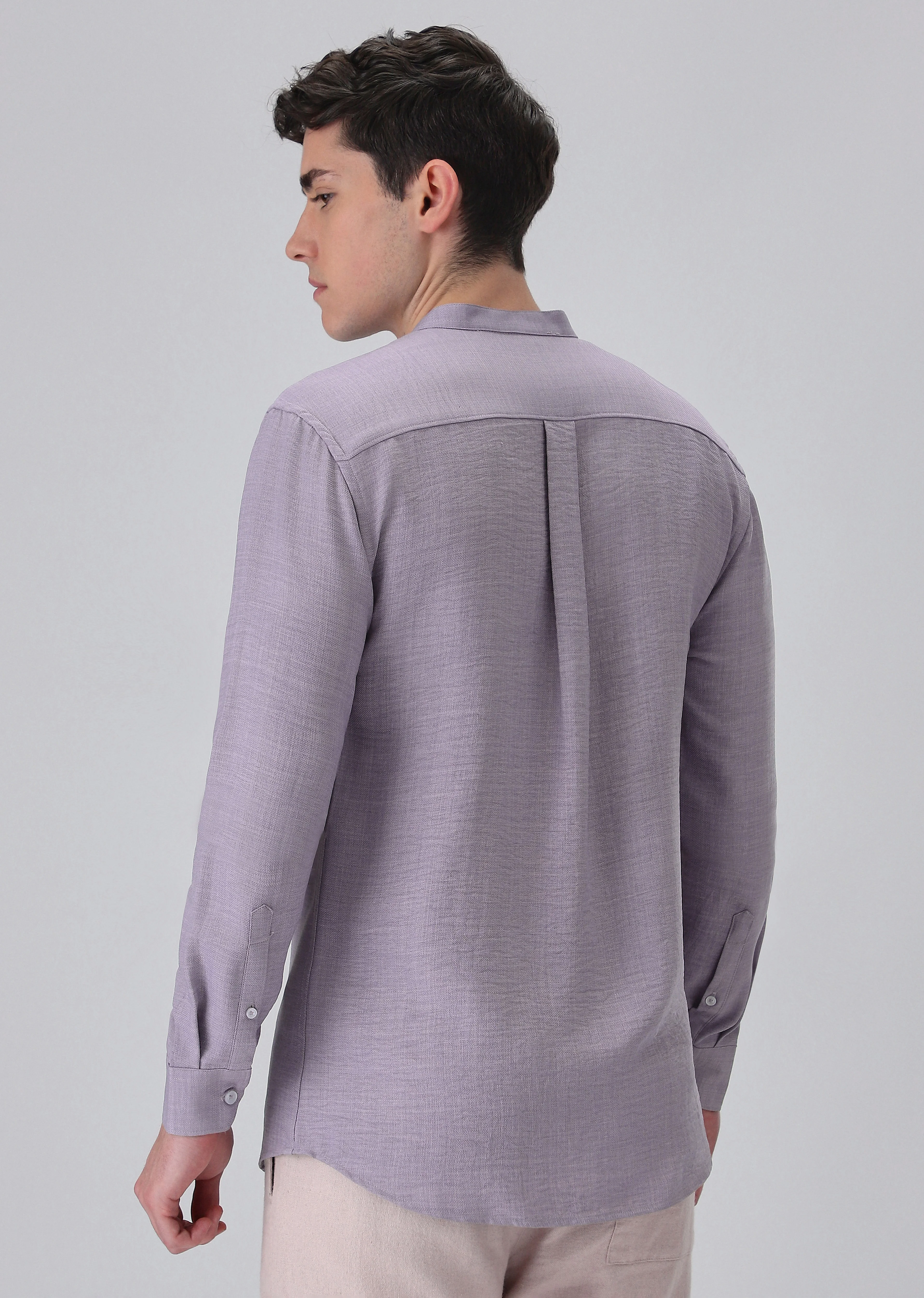Lavender Plain Mandarin Collar Shirt - Image 2