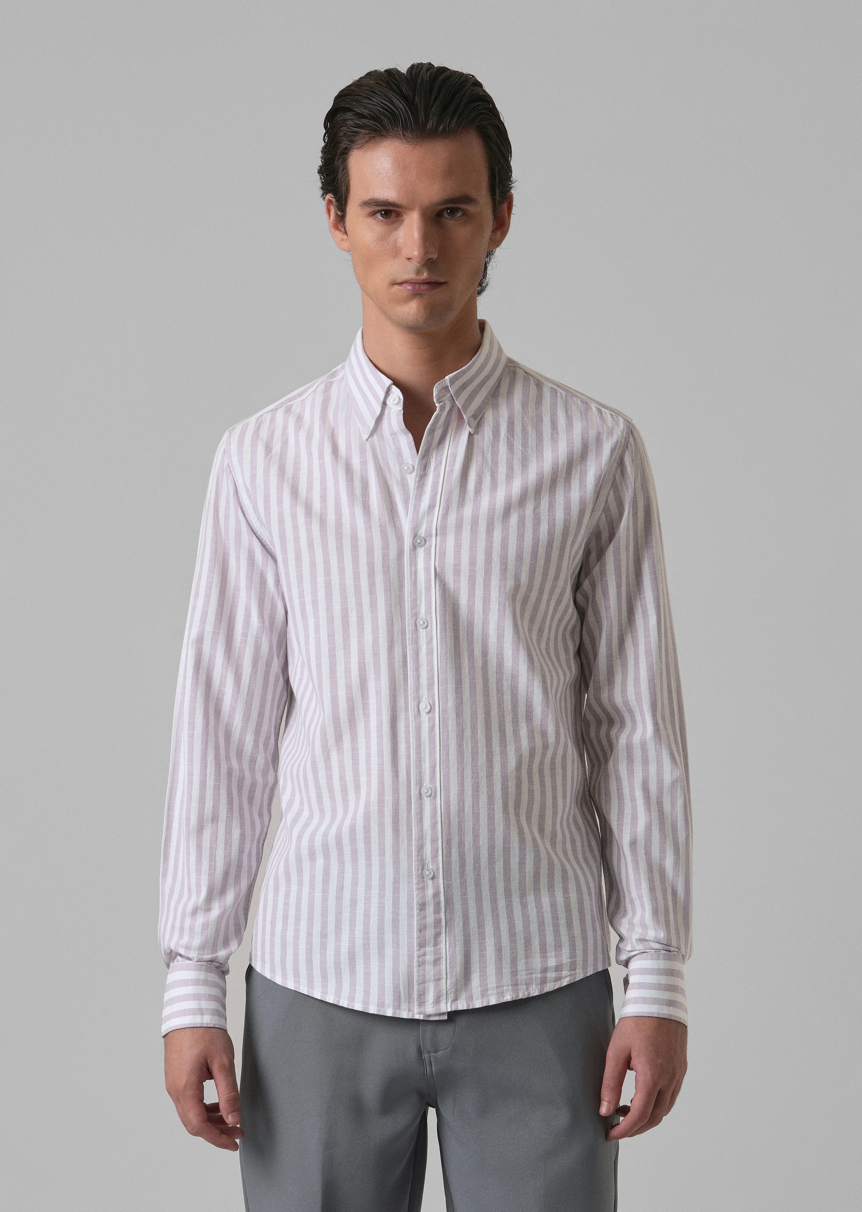 Lavender Stripe Cotton Shirt - Image 3