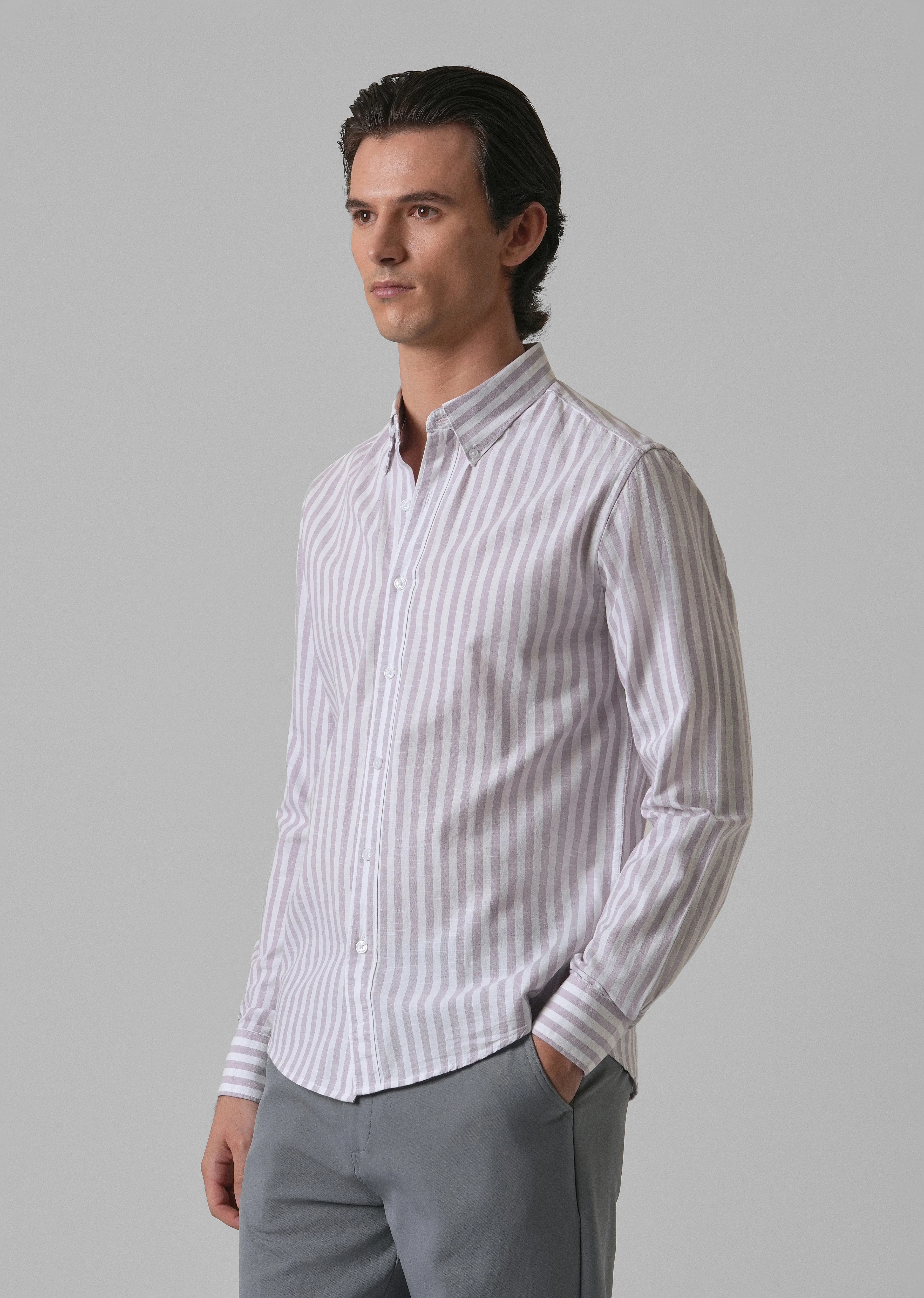 Lavender Stripe Cotton Shirt - Image 4