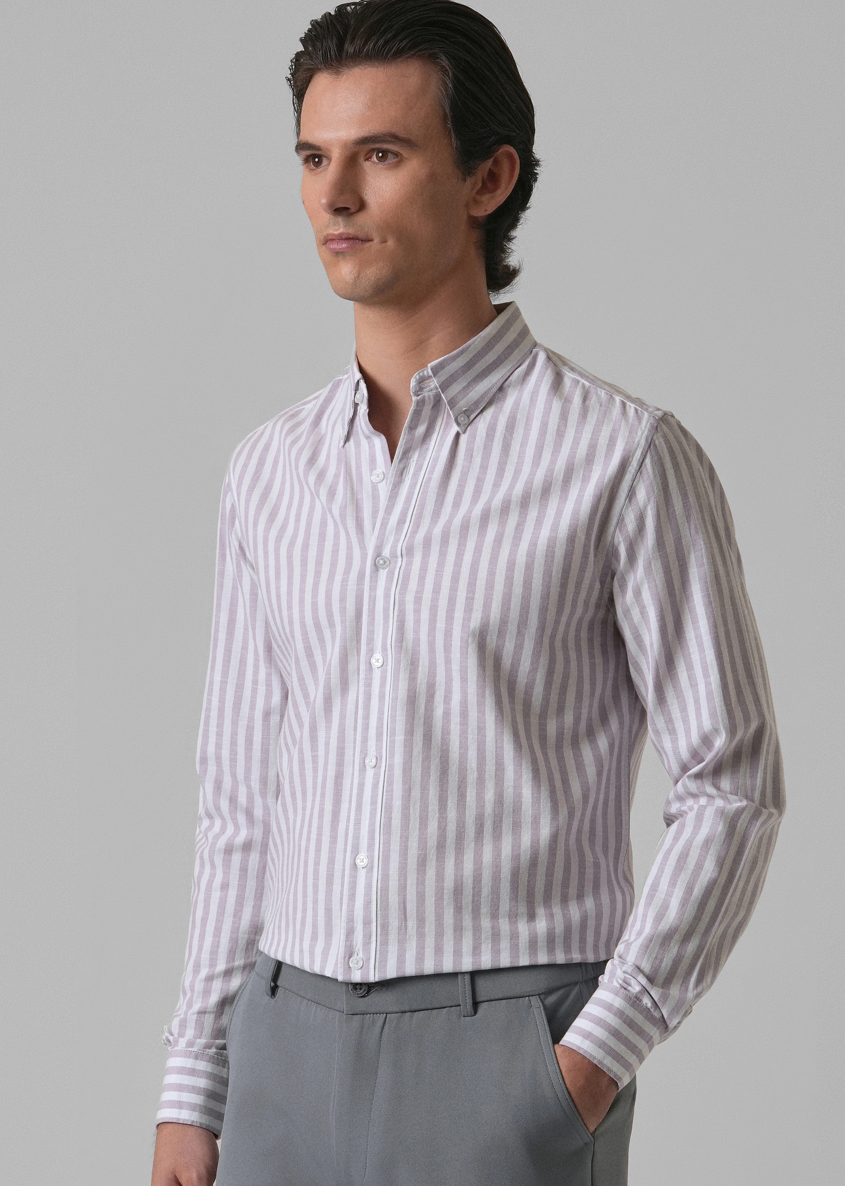 Lavender Stripe Cotton Shirt - Image 7