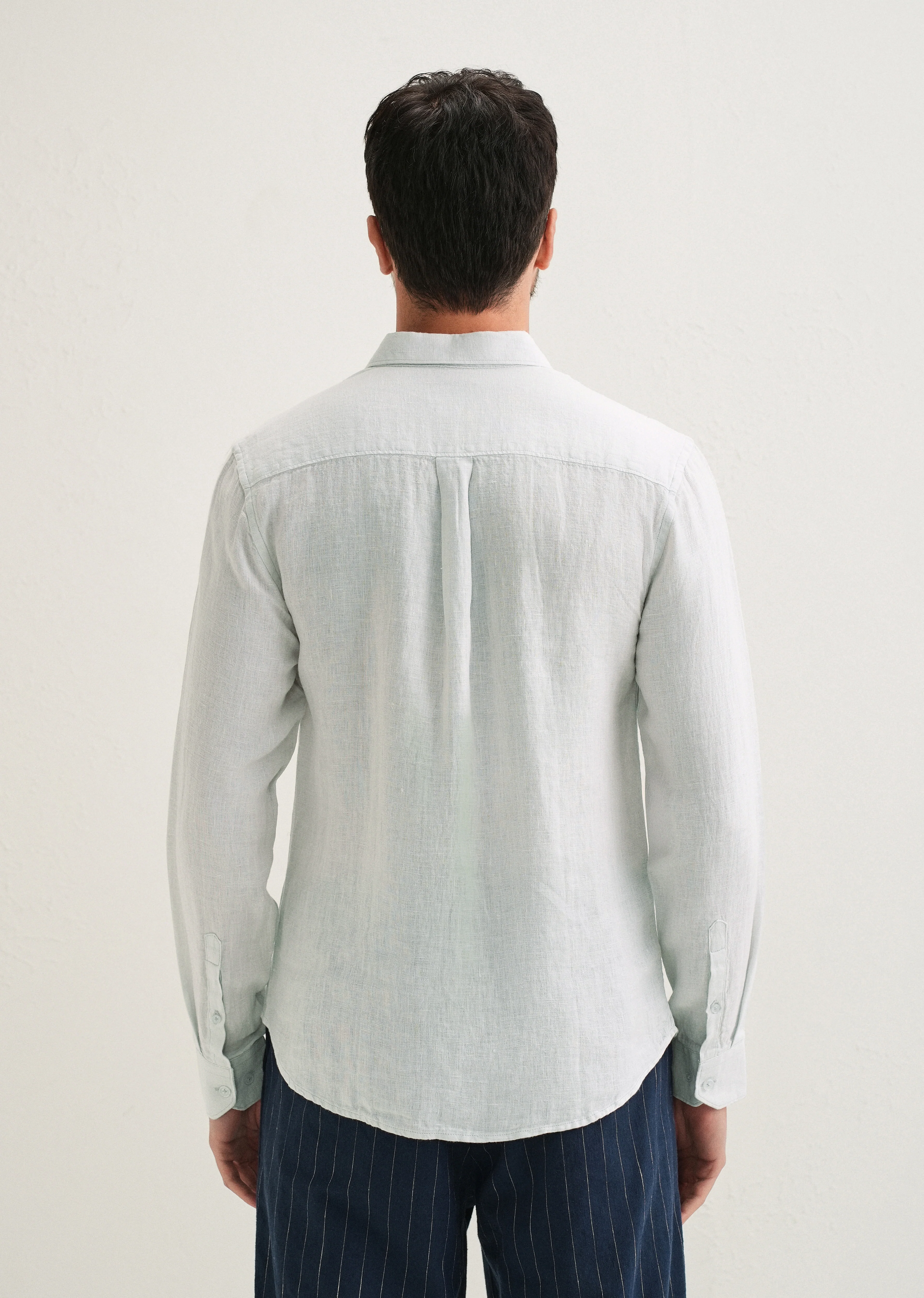 Light Aqua Pure Linen Shirt - Image 3