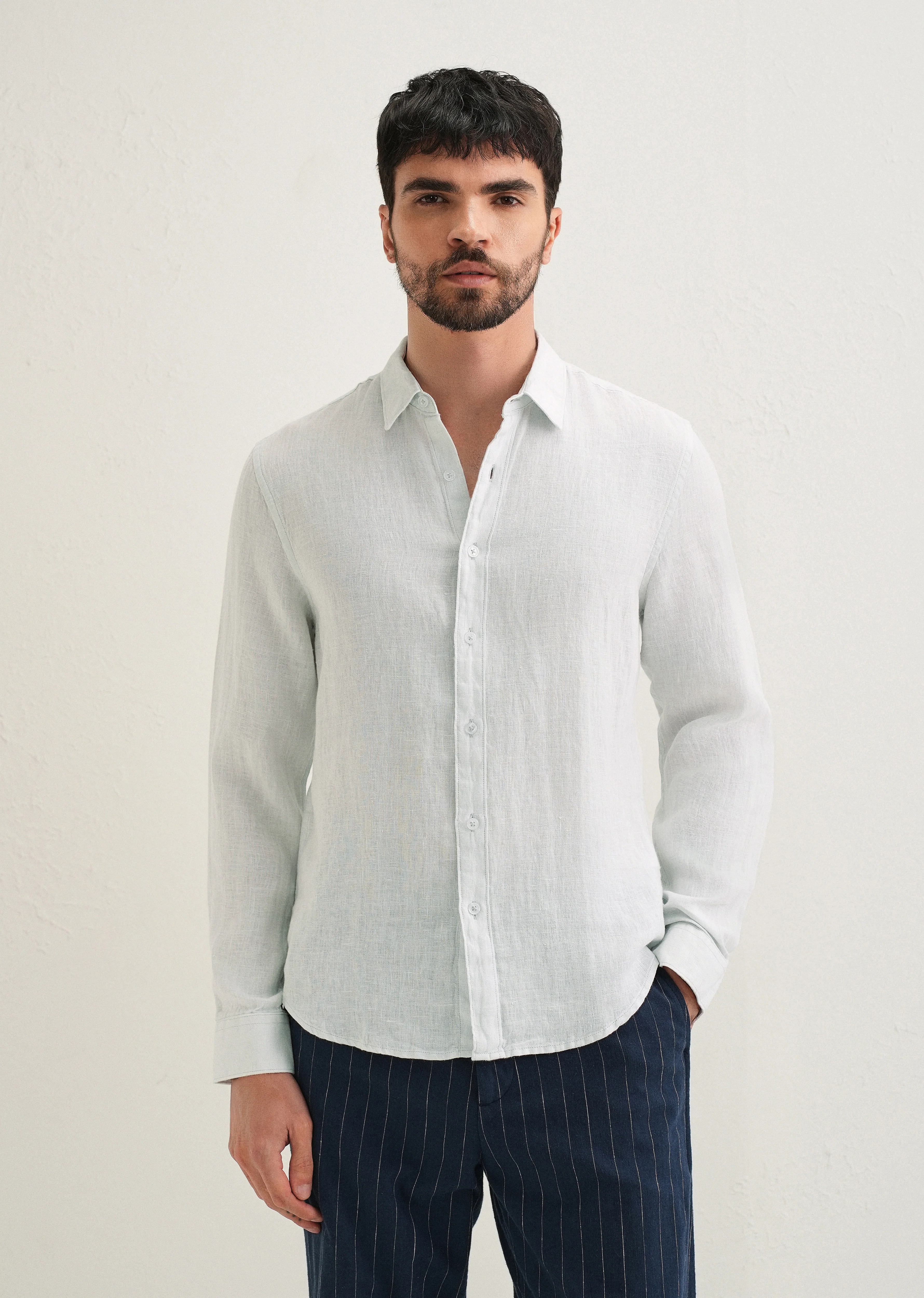Light Aqua Pure Linen Shirt - Image 4
